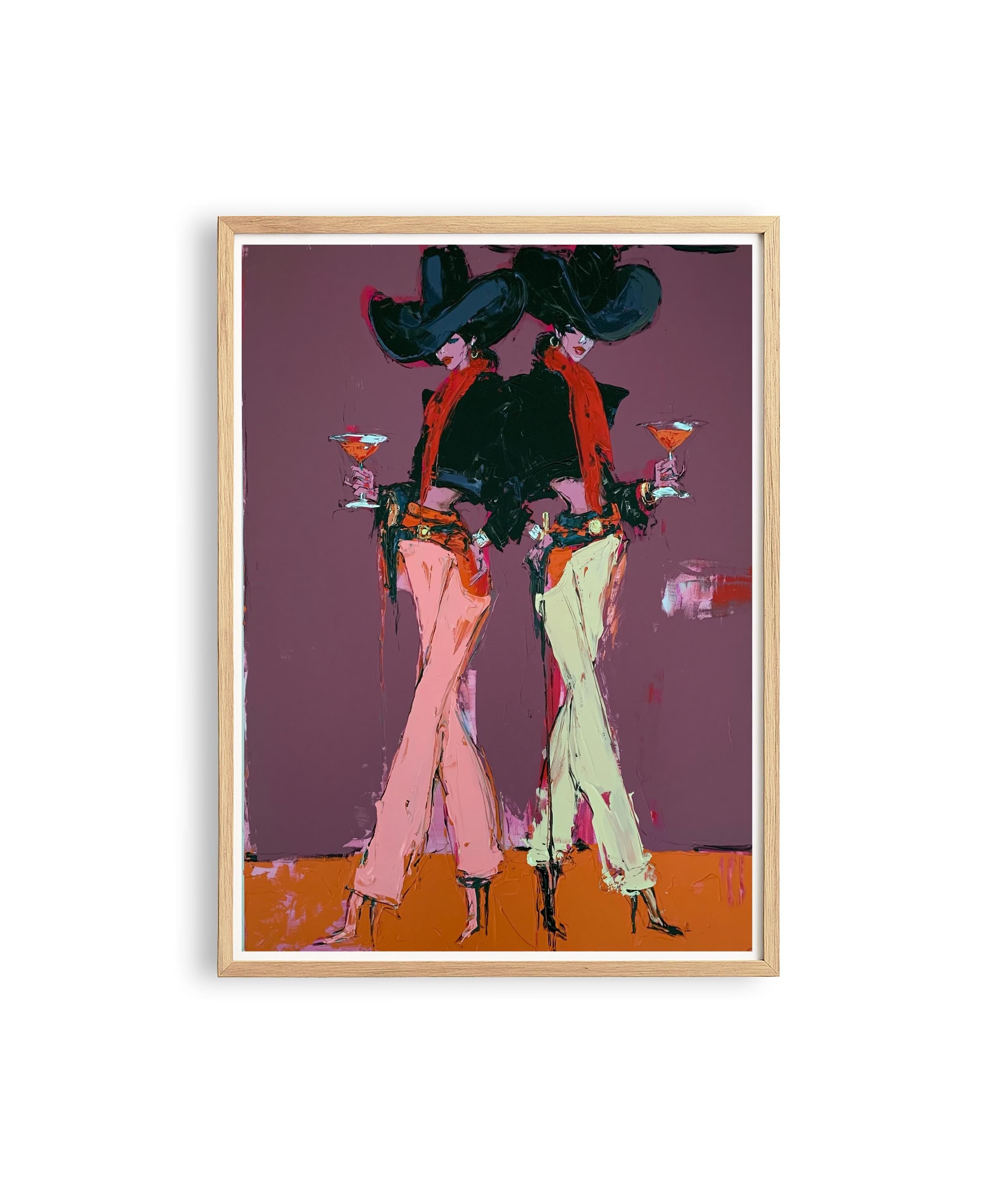 Cowgirl Wall Art Print, Western Martini Poster, Purple Saloon Decor, Modern Cowgirl Artwork