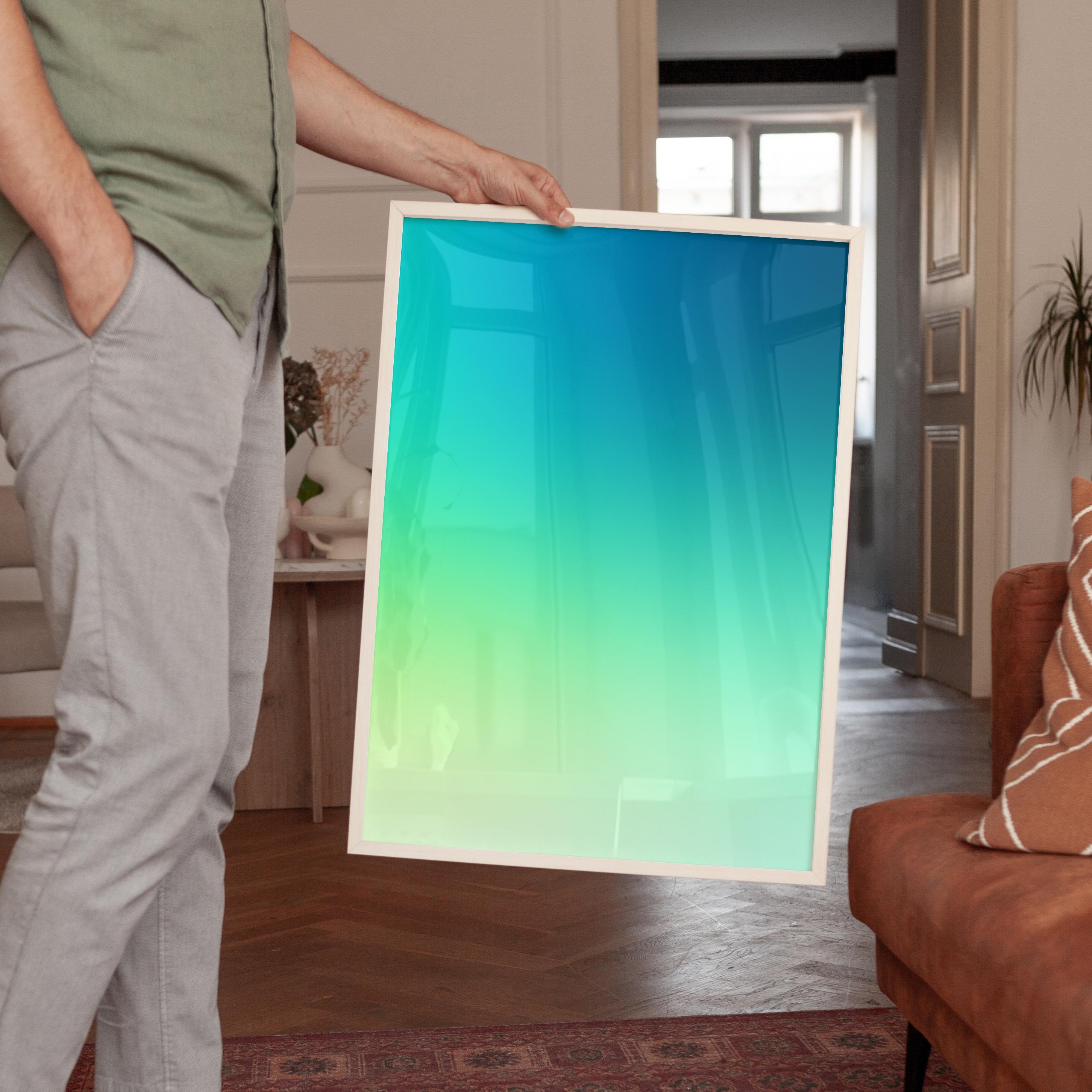 Blue Green Gradient Poster, Minimalist Abstract Print, Modern Color Field Wall Art