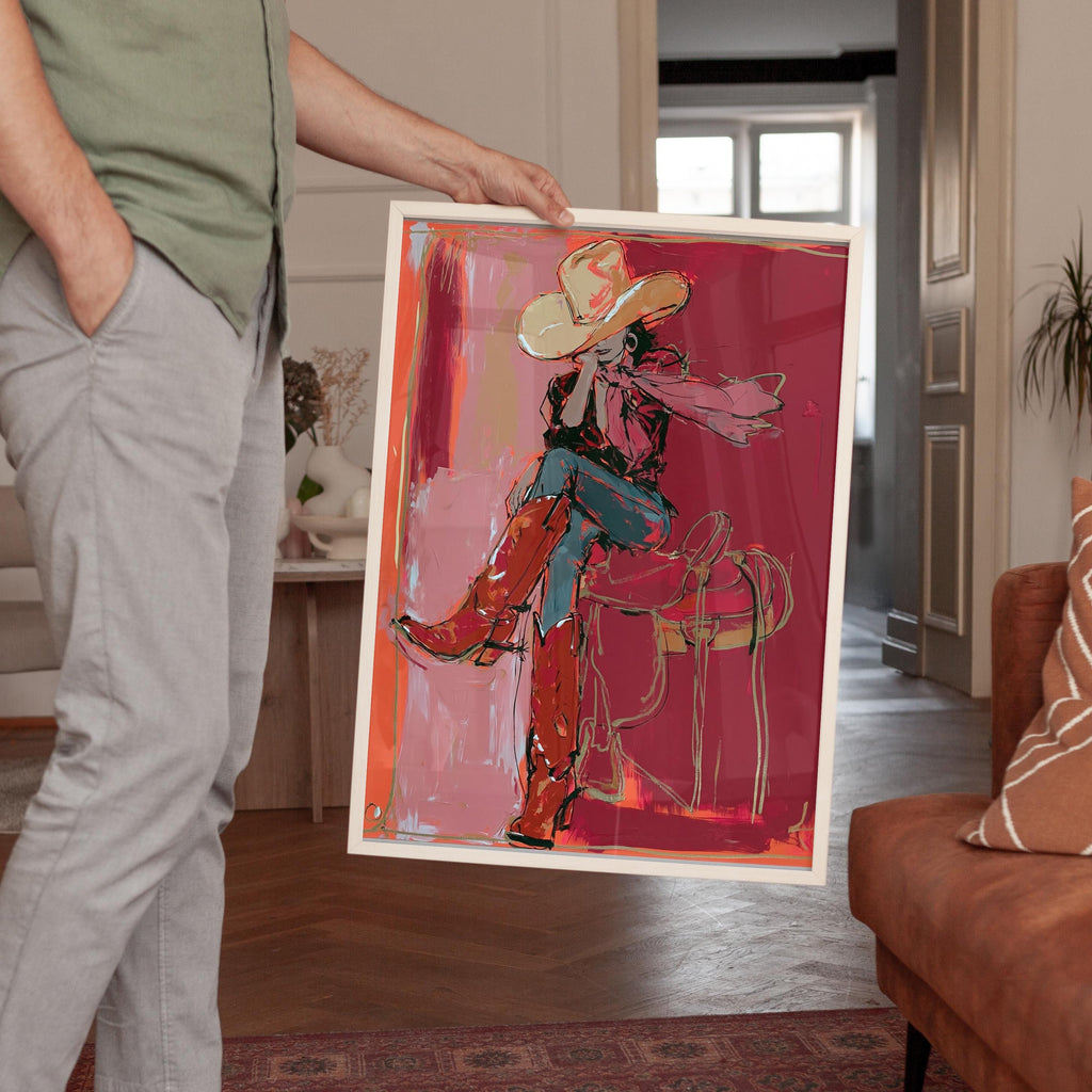 Cowgirl Wall Art, Western Art Print, Pink Rodeo Poster, Cowboy Boots Decor, Digital Download