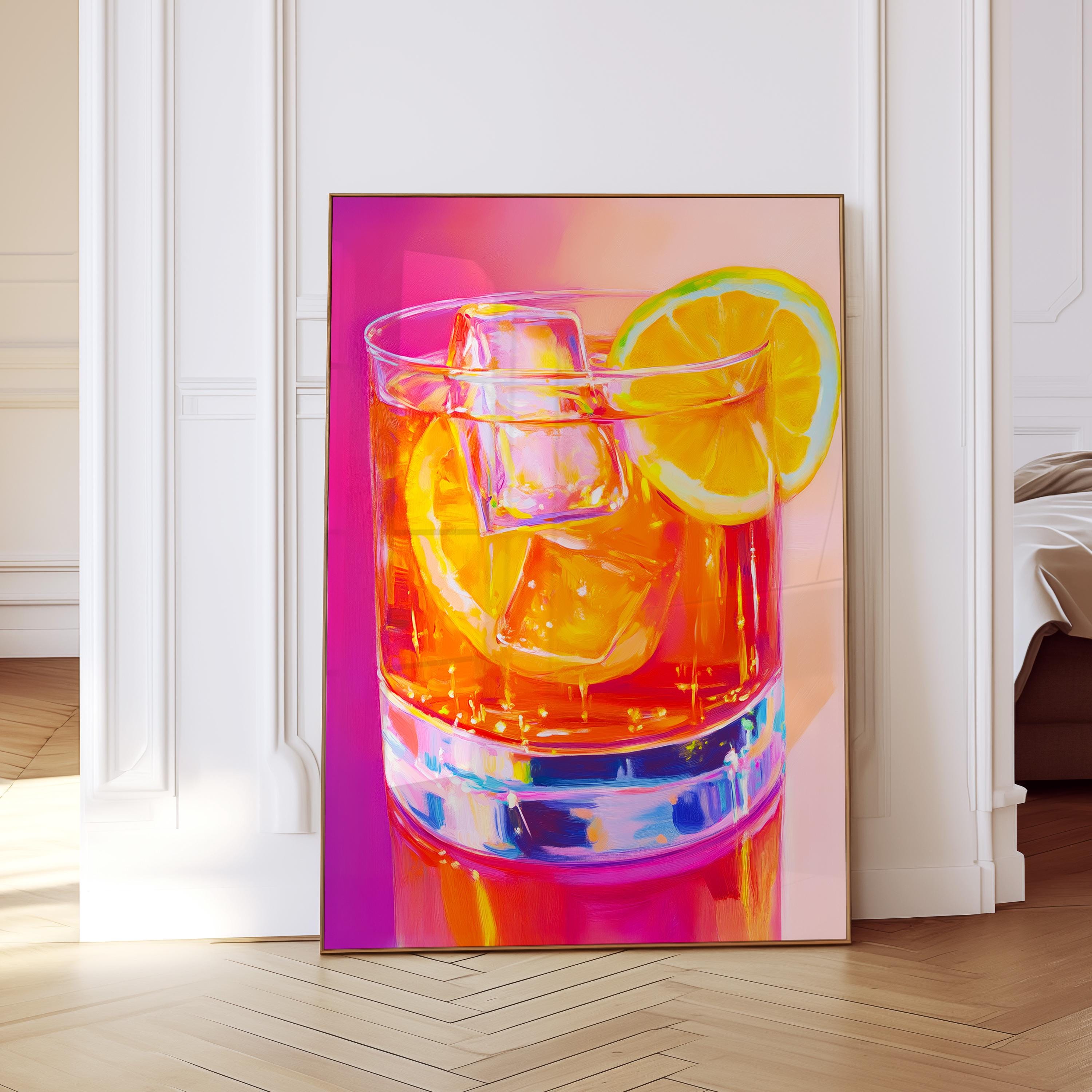 Cocktail Wall Art Print, Orange Citrus Drink Poster, Colorful Kitchen Decor