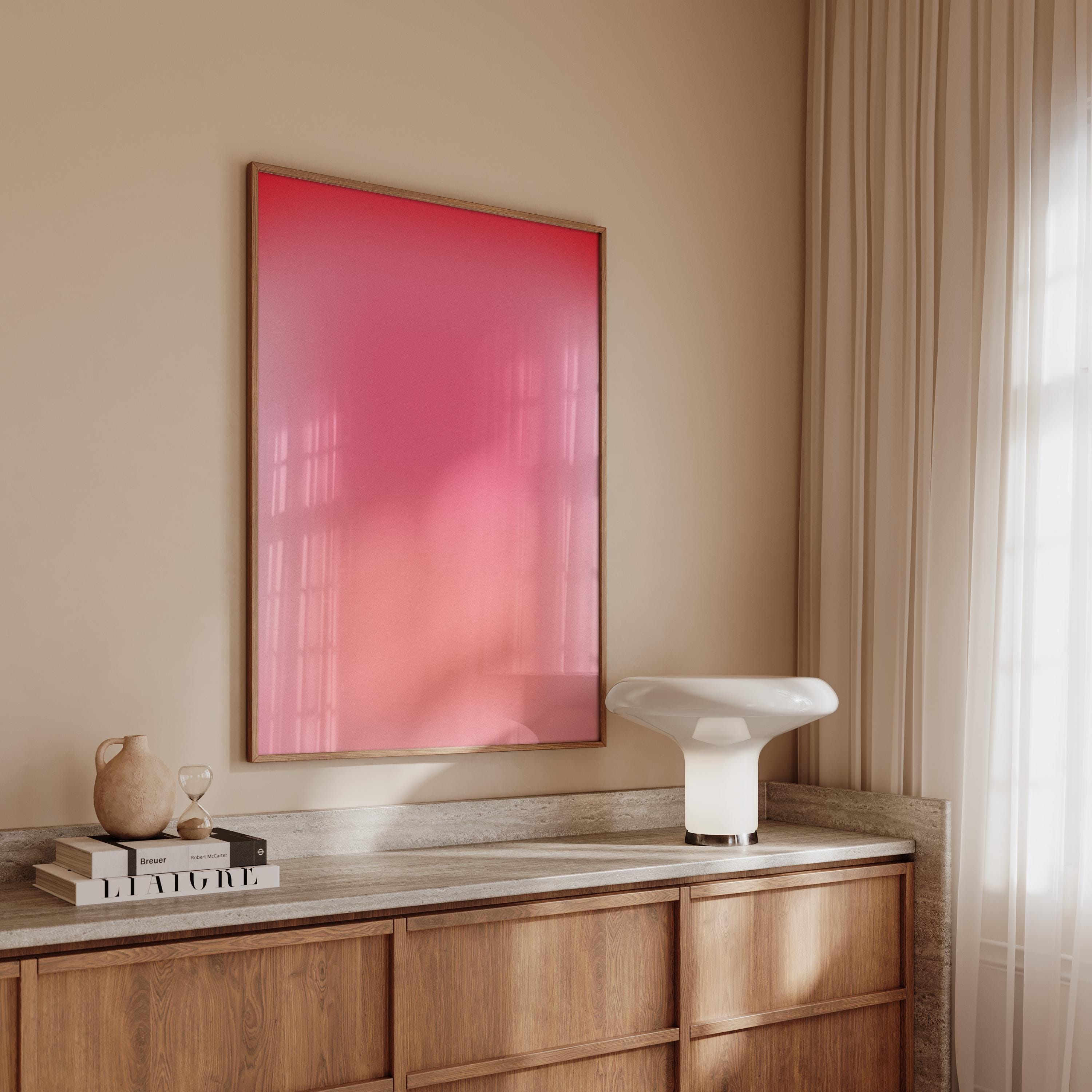 Pink Gradient Art Print, Coral Abstract Poster, Vintage Grain Wall Decor