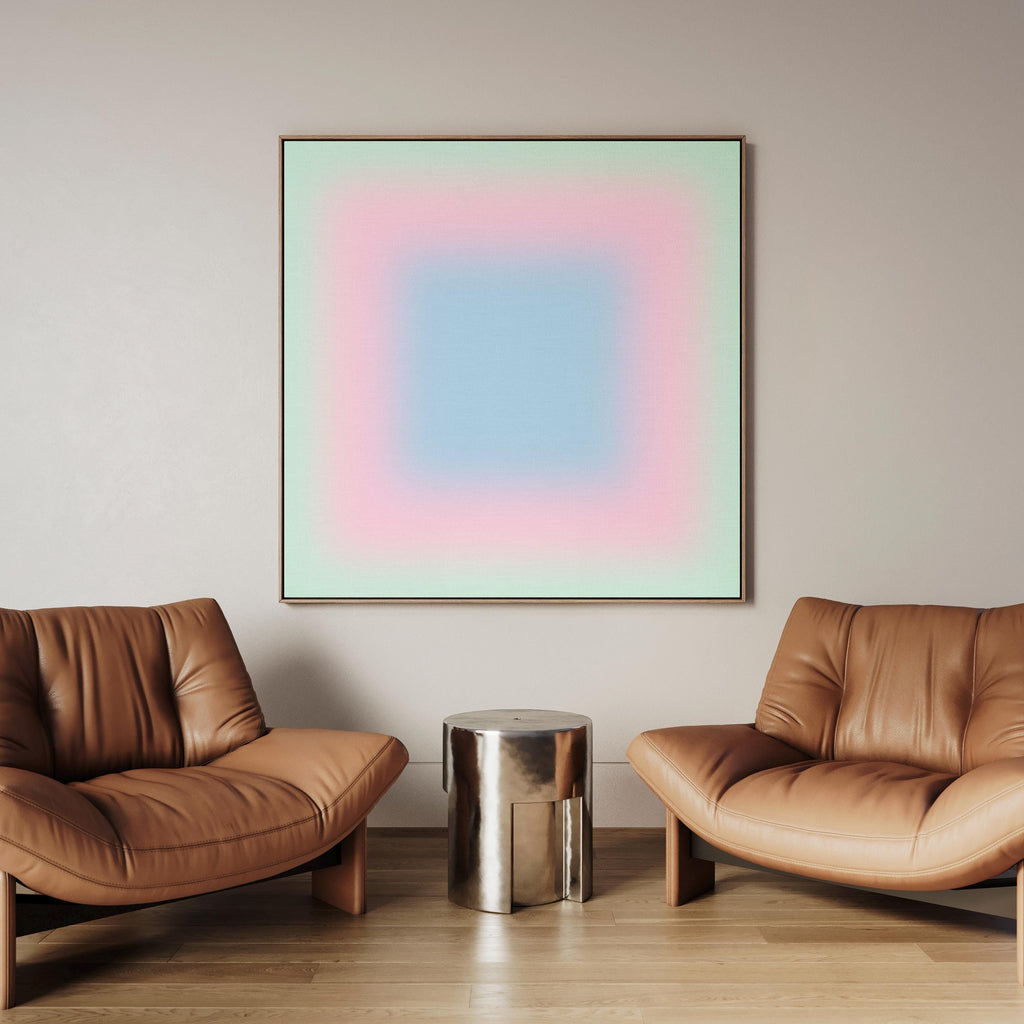 Pastel Wall Art, Mint Green Pink Blue Gradient Print, Minimalist Canvas Print, Square Abstract Wall Art