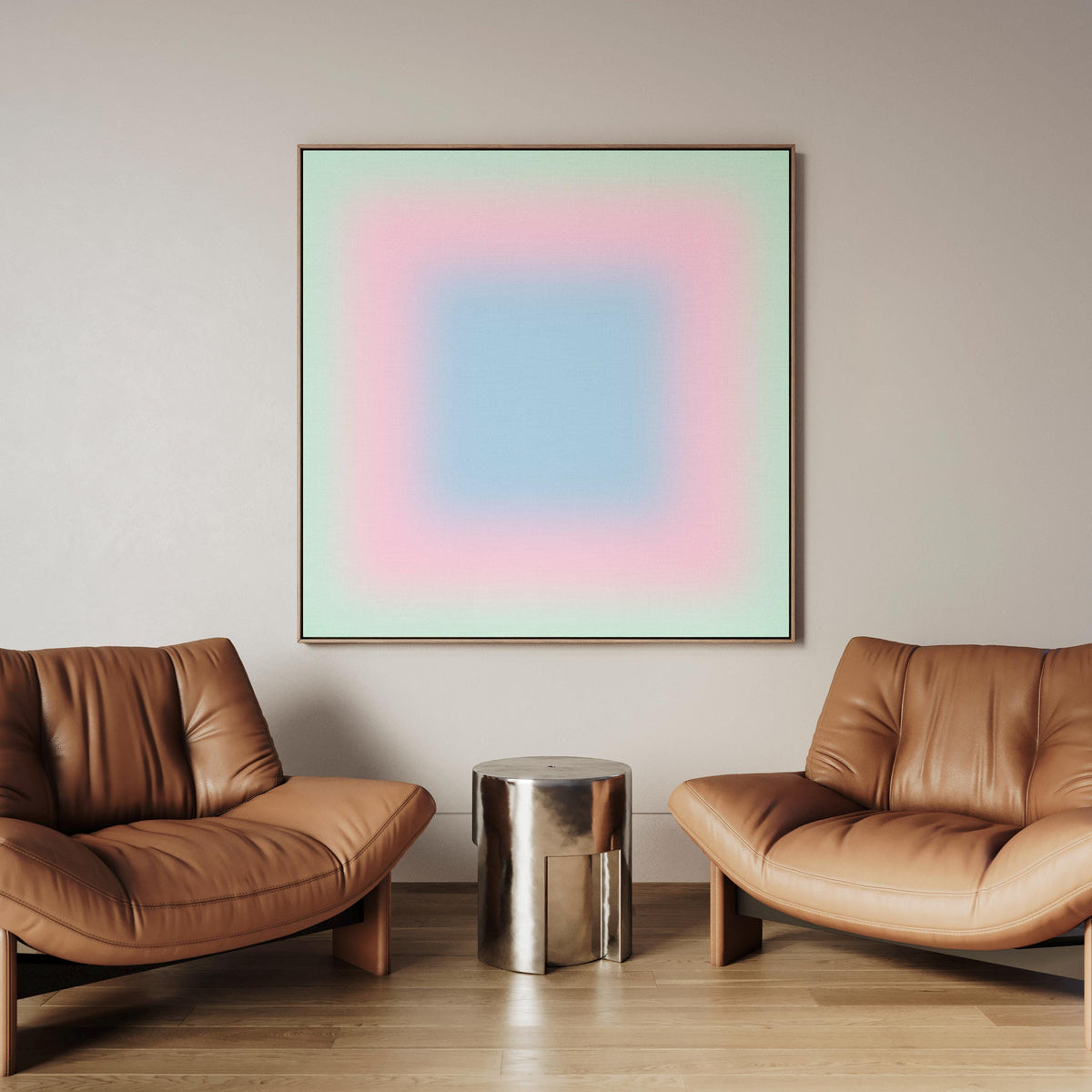 Pastel Wall Art, Mint Green Pink Blue Gradient Print, Minimalist Canvas Print, Square Abstract Wall Art