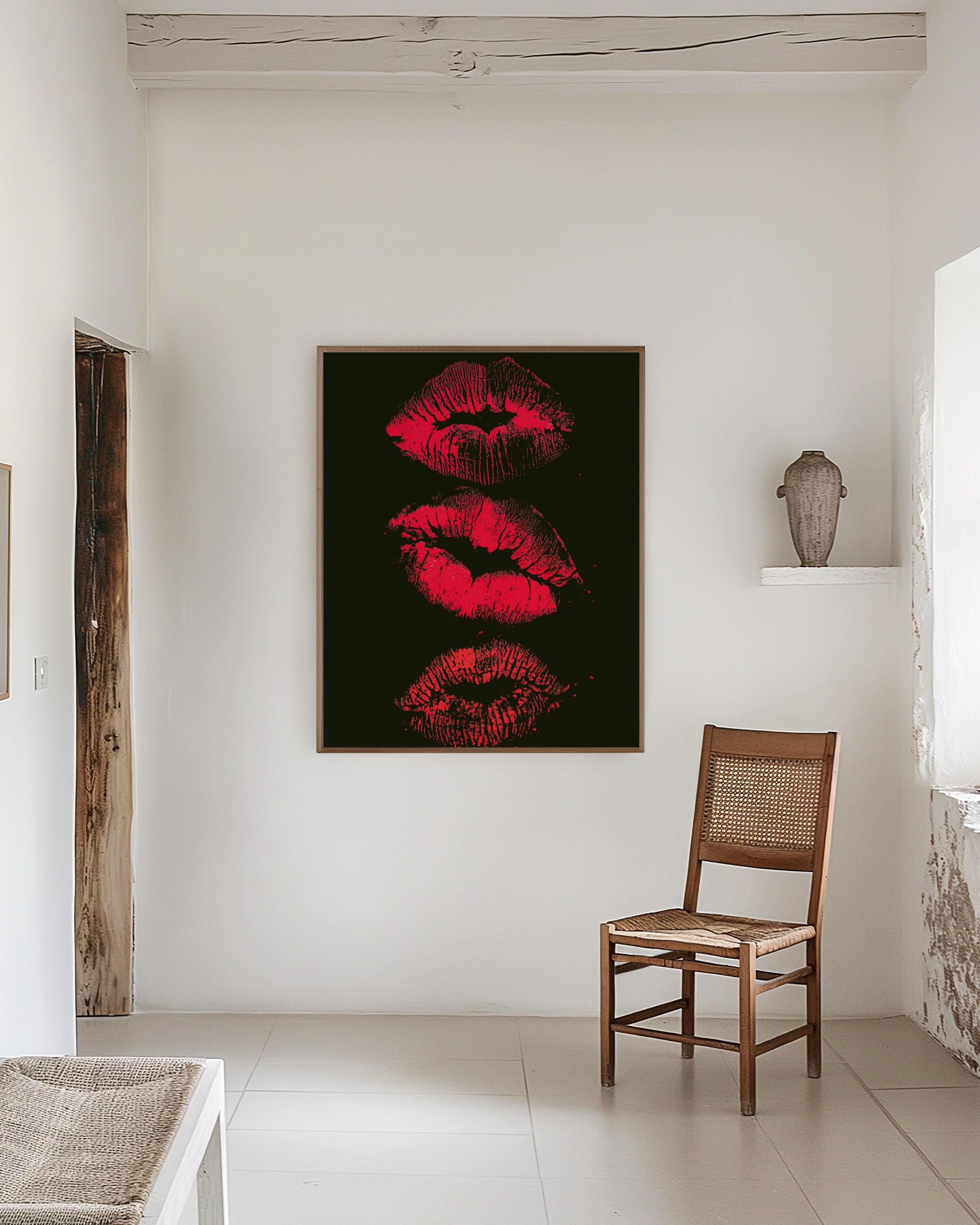 Gothic Wall Art Print, Red Lips Poster, Dark Feminine Black and Red Decor