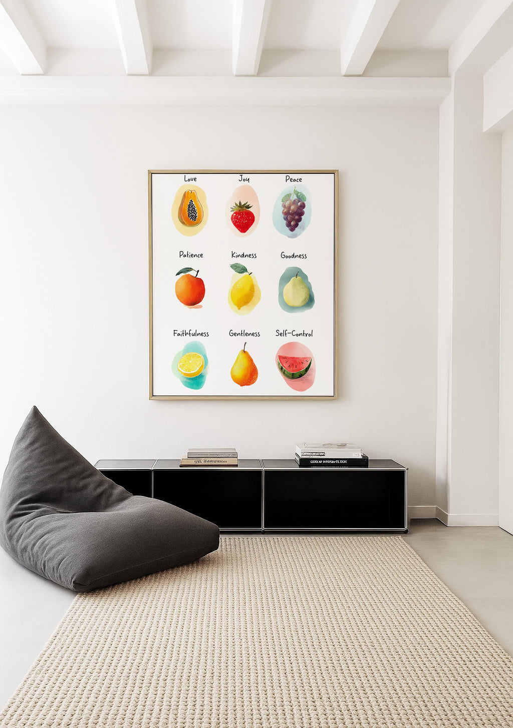 Fruit of the Spirit Chart Print, Christian Nursery Wall Art, Bible Verse Poster