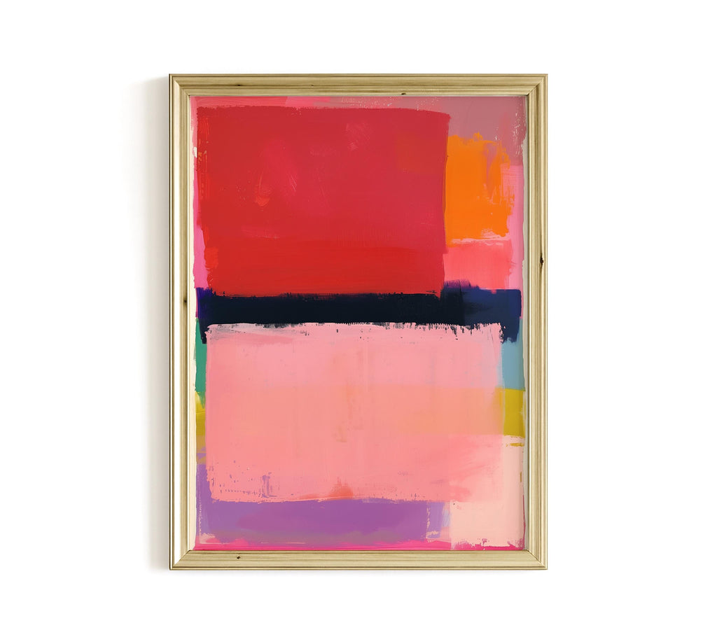 Abstract Color Block Painting Print, Pink Red Textured Brush Stroke Art, Modern Wall Decor