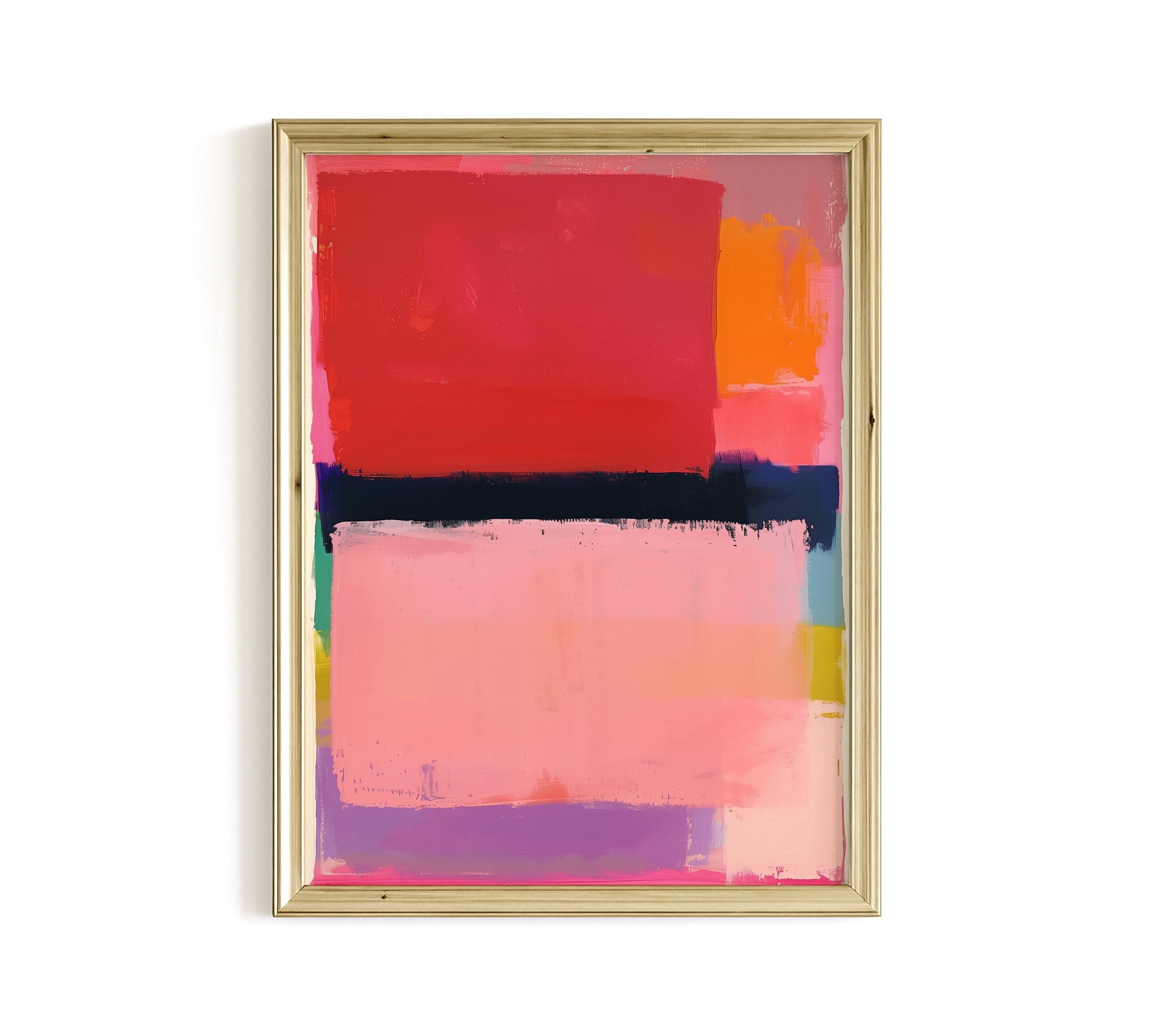 Abstract Color Block Painting Print, Pink Red Textured Brush Stroke Art, Modern Wall Decor