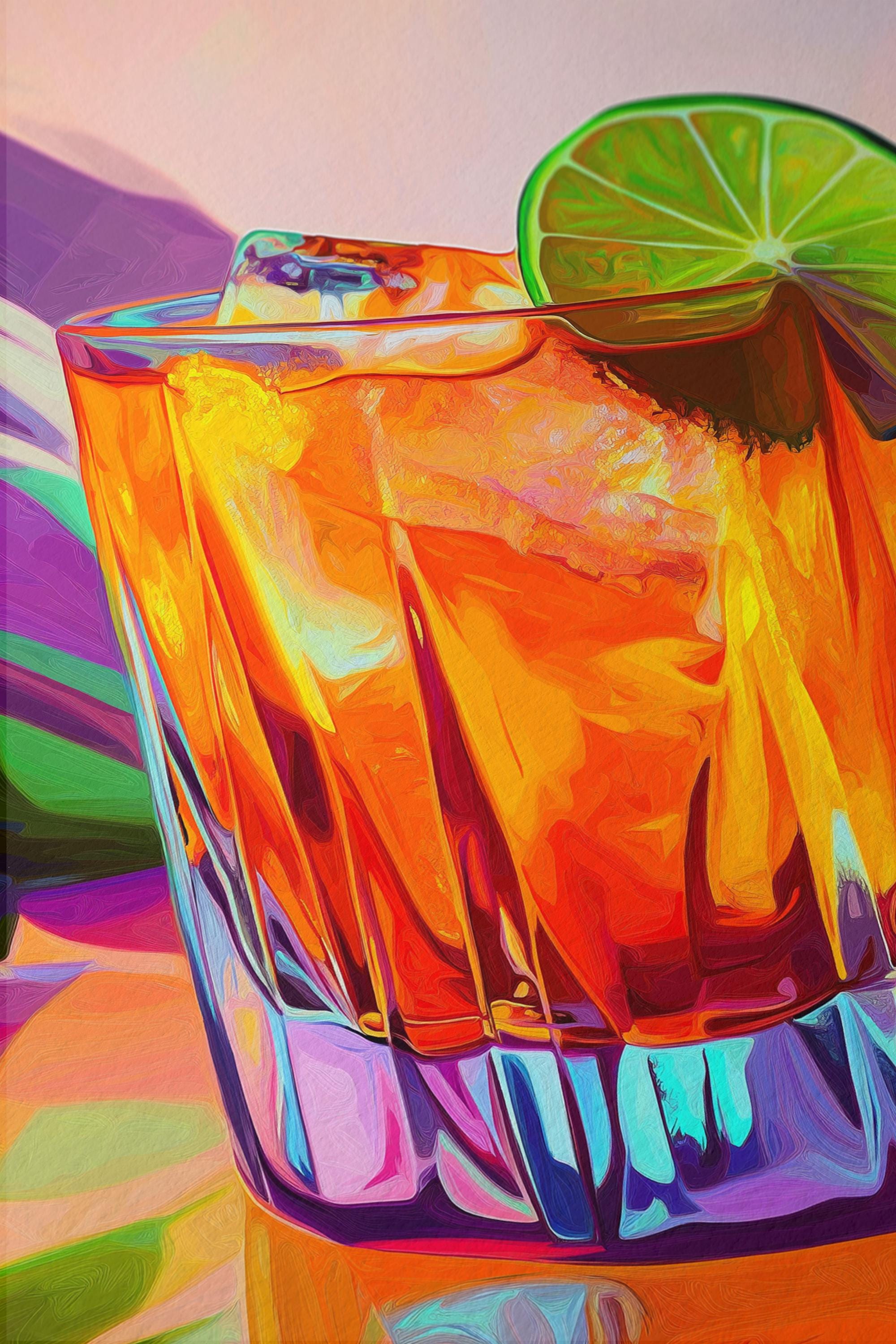 Lime Cocktail Art Print, Orange Drink Poster, Colorful Home Bar Decor