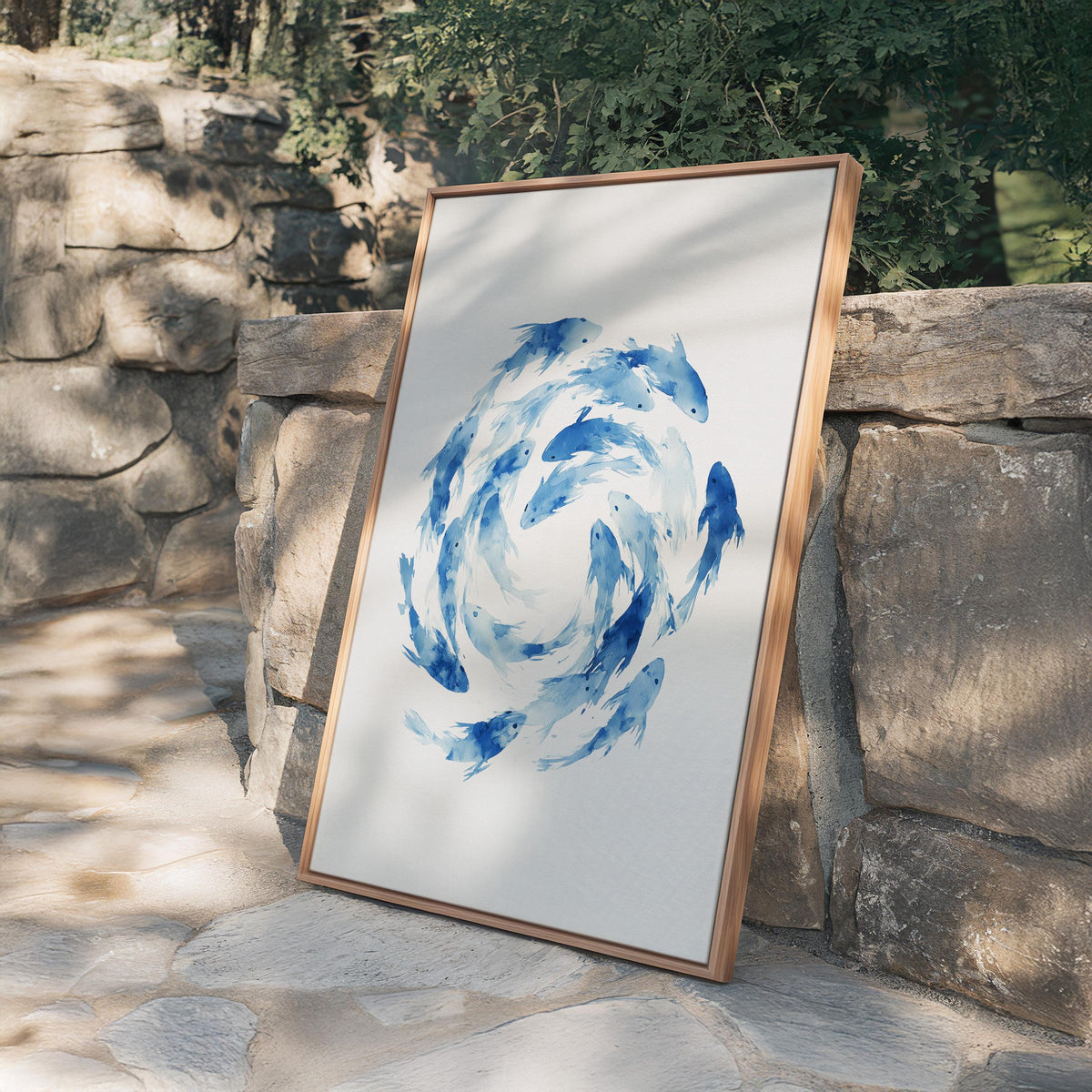 Fish Wall Art Print, Blue Watercolor Fish Poster, Coastal Bathroom Decor