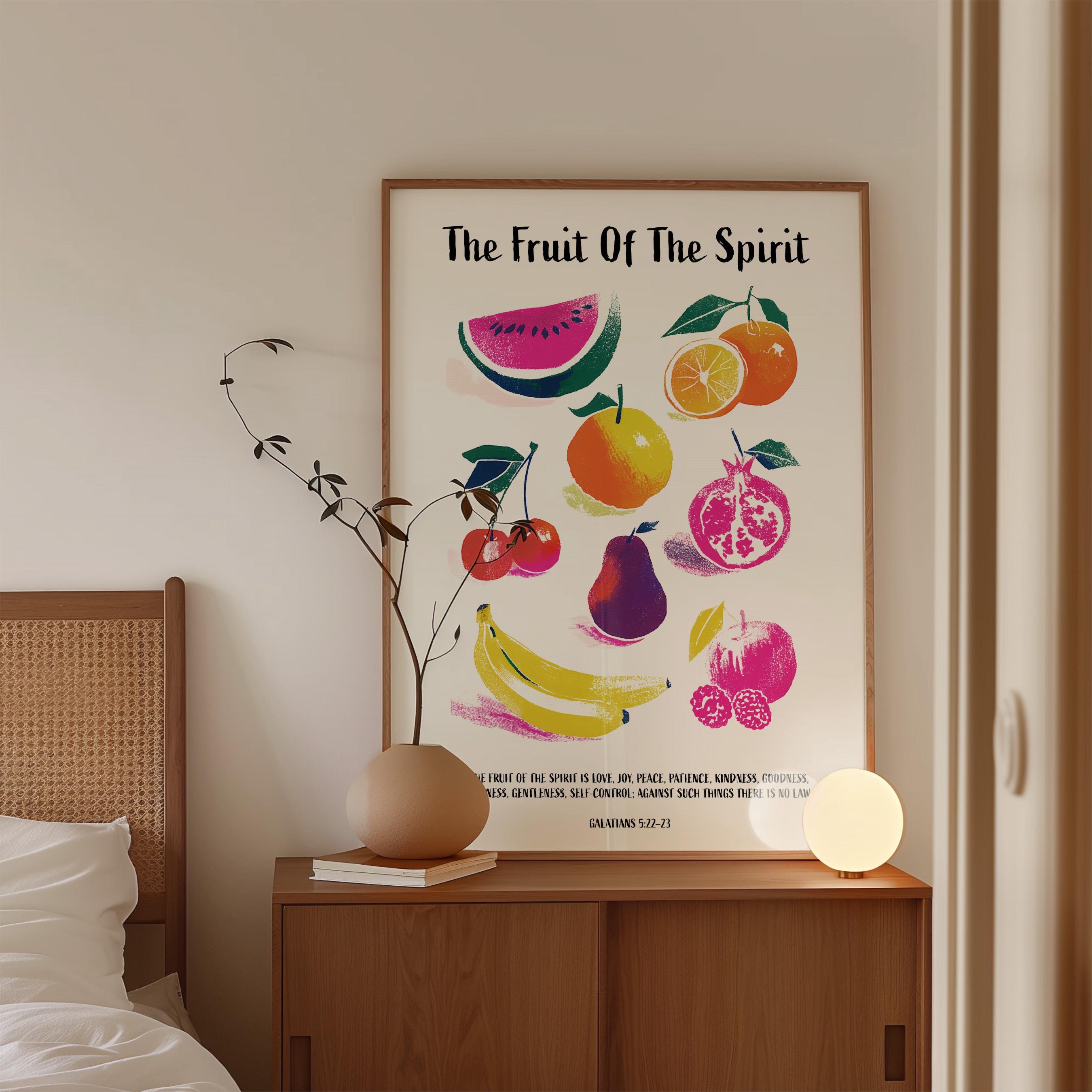 Fruit of the Spirit Wall Art Print, Galatians 5:22-23 Poster, Christian Fruit Decor