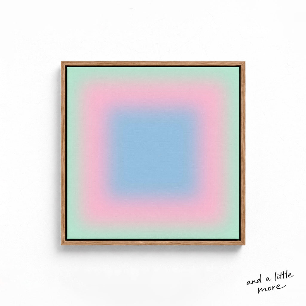 Pastel Wall Art, Mint Green Pink Blue Gradient Print, Minimalist Canvas Print, Square Abstract Wall Art