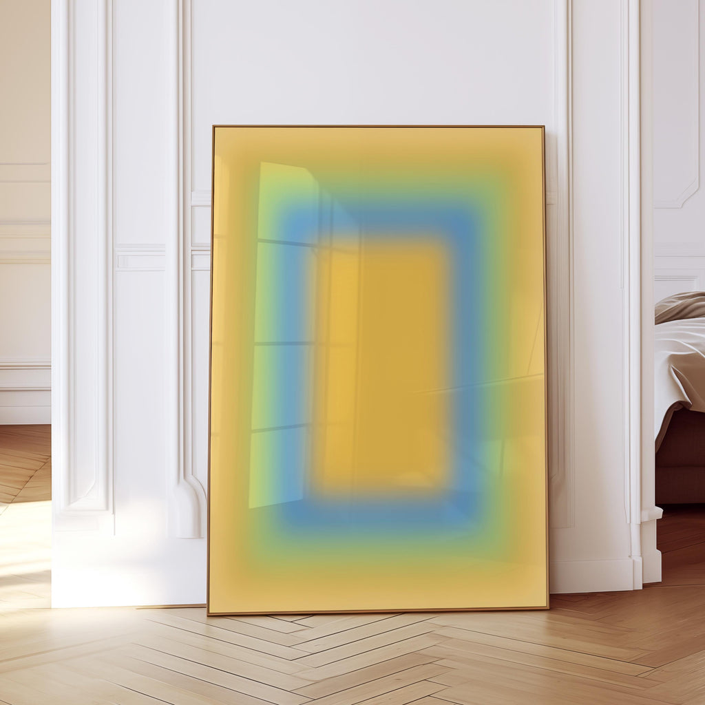 Yellow Gradient Art Print, Blue Green Abstract Poster, Soft Modern Wall Decor
