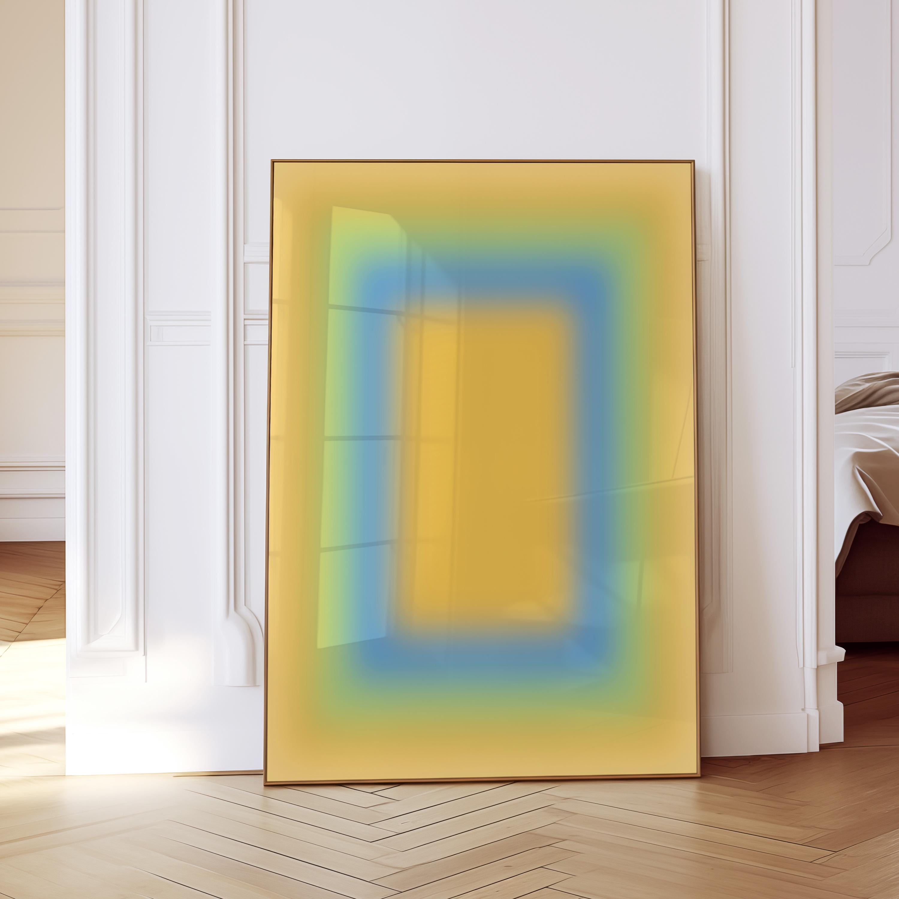 Yellow Gradient Art Print, Blue Green Abstract Poster, Soft Modern Wall Decor