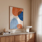 Orange Blue Abstract Art Print, Mid Century Modern Geometric Wall Decor