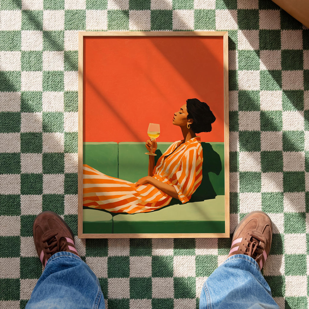 Black Woman Art Print, Afrocentric Wall Art, Orange Wine Poster