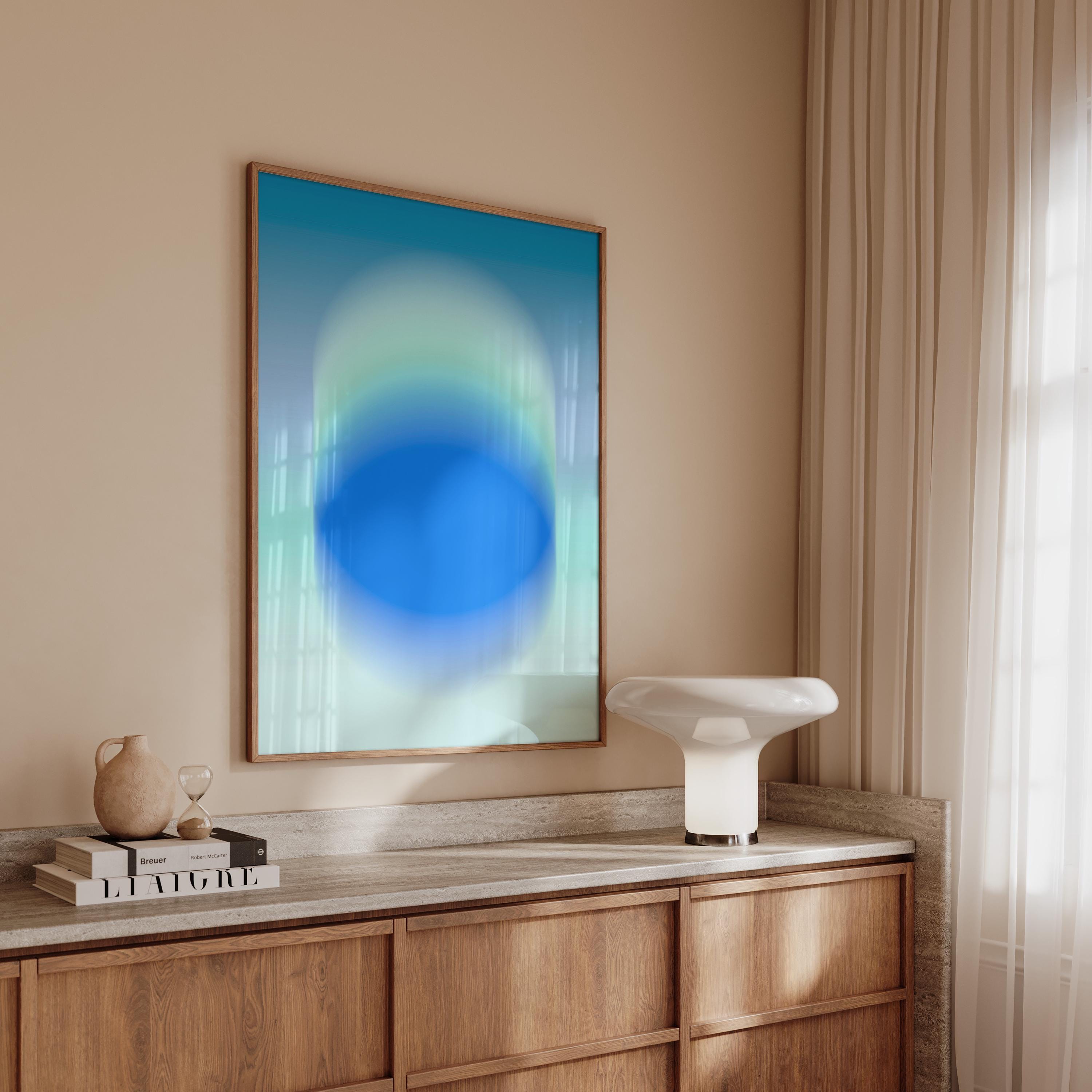 Blue Gradient Art Print, Aqua Aura Poster, Modern Wall Decor