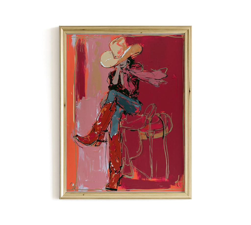 Cowgirl Wall Art, Western Art Print, Pink Rodeo Poster, Cowboy Boots Decor, Digital Download