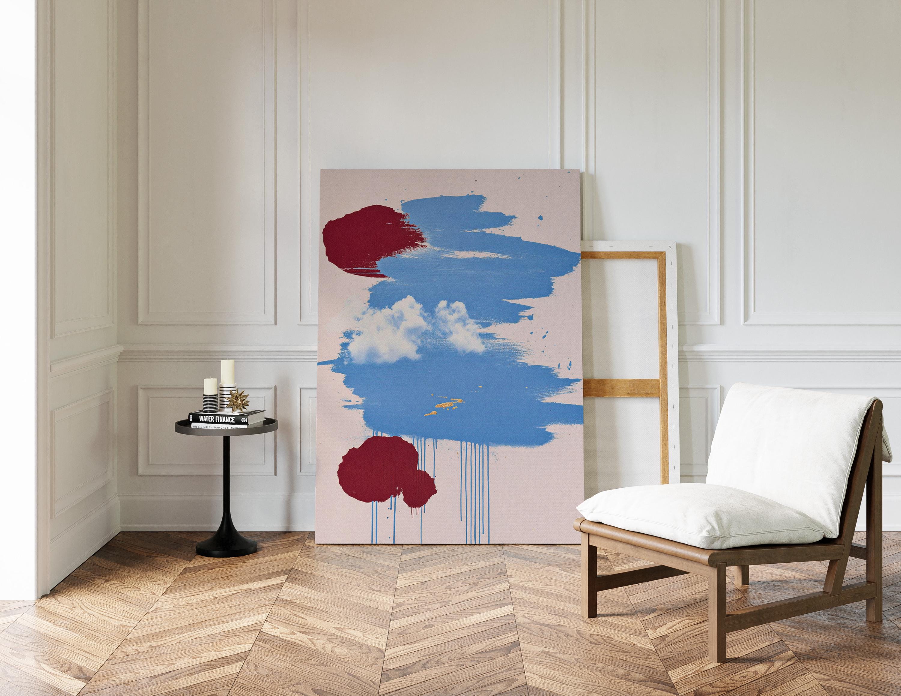 Blue Beige Wall Art, Abstract Wall Print, Vintage Decor