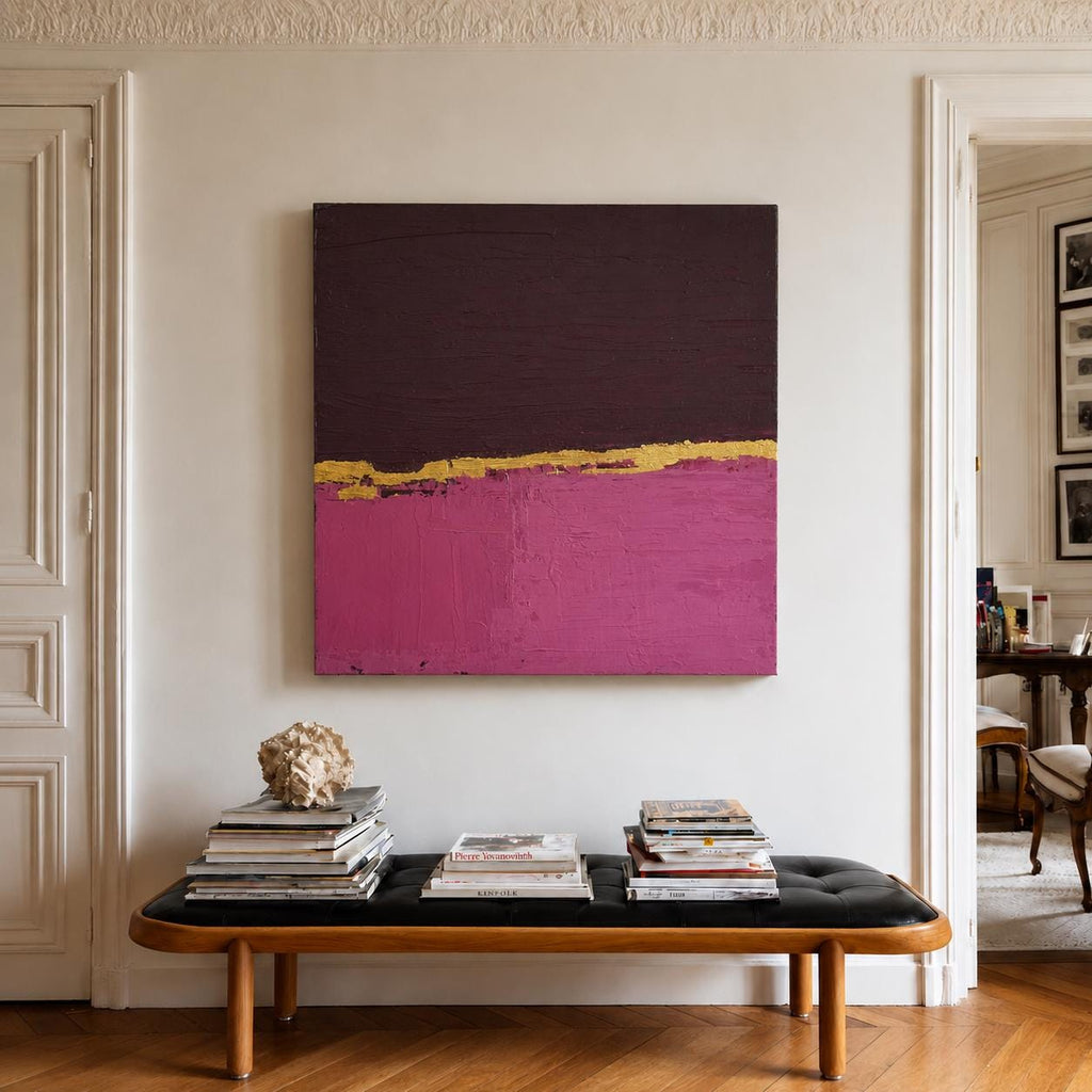 Original Abstract Painting, Gold Leaf Wall Art, Burgundy Pink Canvas Art, Textured Minimalist Modern Painting, One of Kind Wall Paint