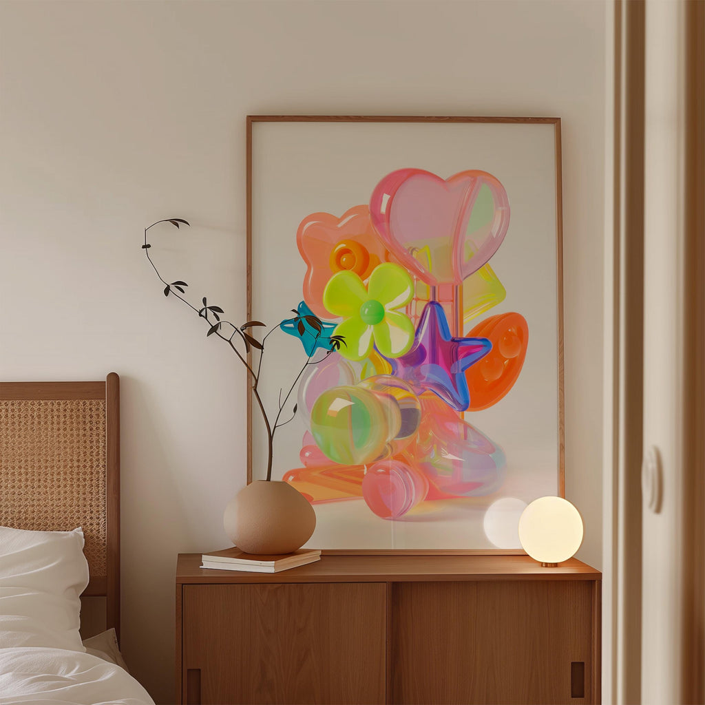 Colorful Kitsch Balloon Art Print, Y2K Pop Wall Art, Cute Teen Room Decor, Vibrant Aesthetic Poster