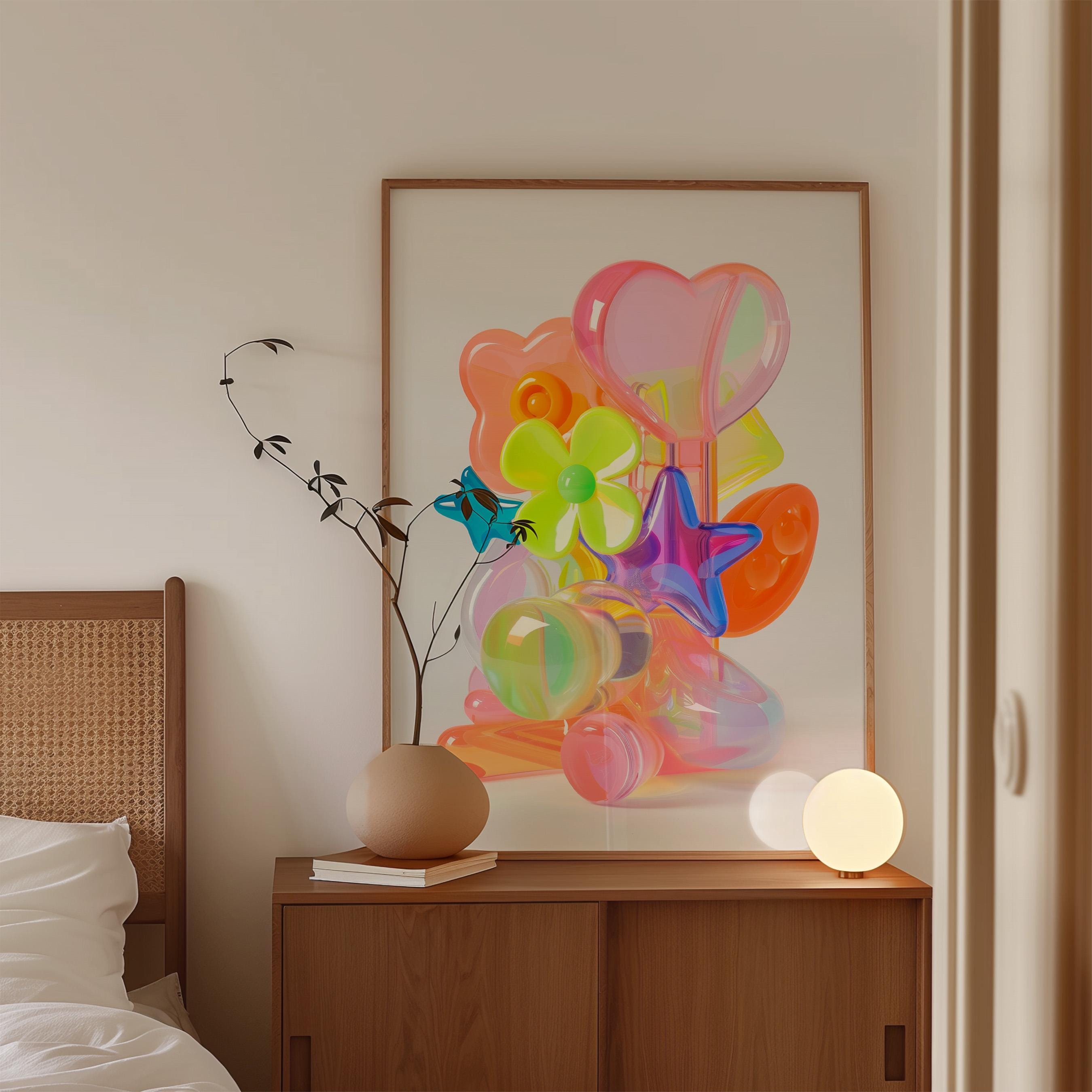 Colorful Kitsch Balloon Art Print, Y2K Pop Wall Art, Cute Teen Room Decor, Vibrant Aesthetic Poster