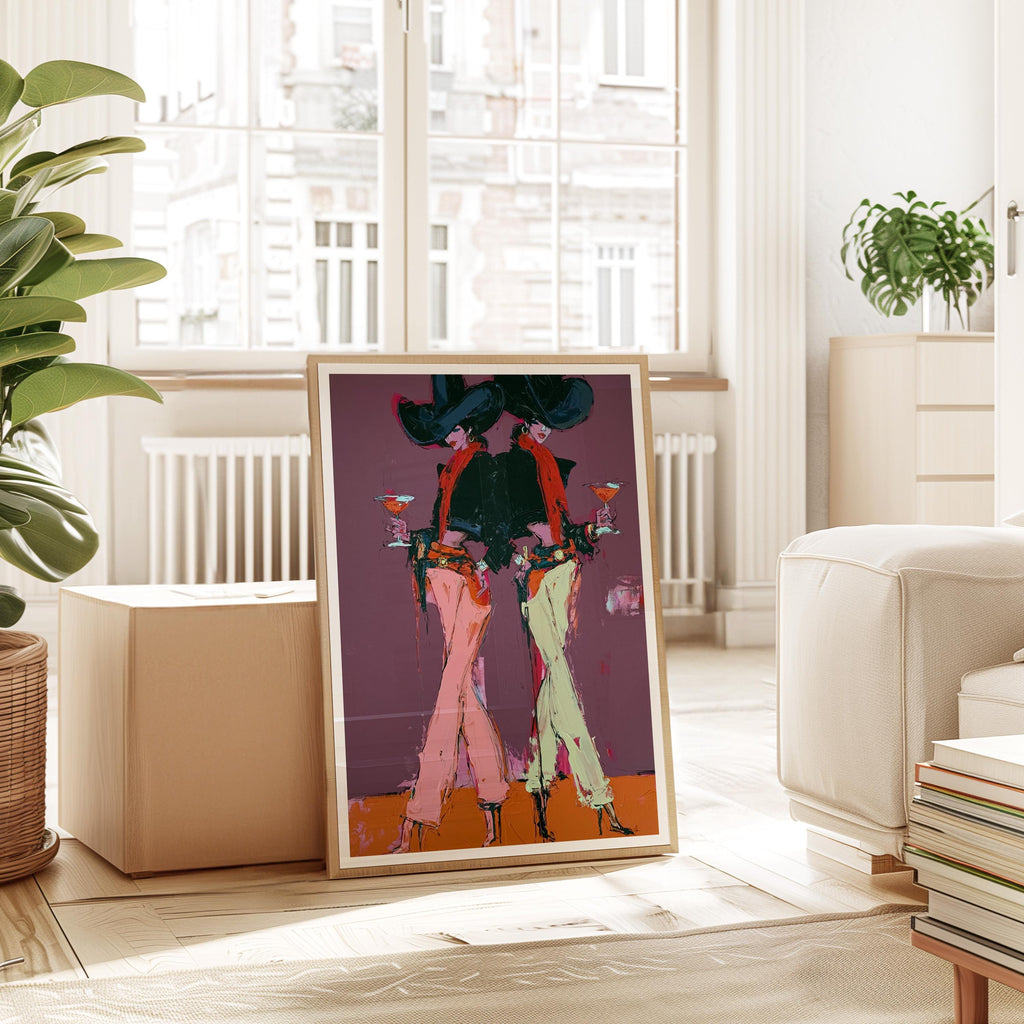 Cowgirl Wall Art Print, Western Martini Poster, Purple Saloon Decor, Modern Cowgirl Artwork