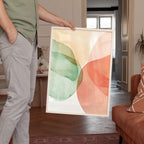 Sage Green Peach Abstract Wall Art, Soft Pastel Shape Print, Minimal Modern Decor