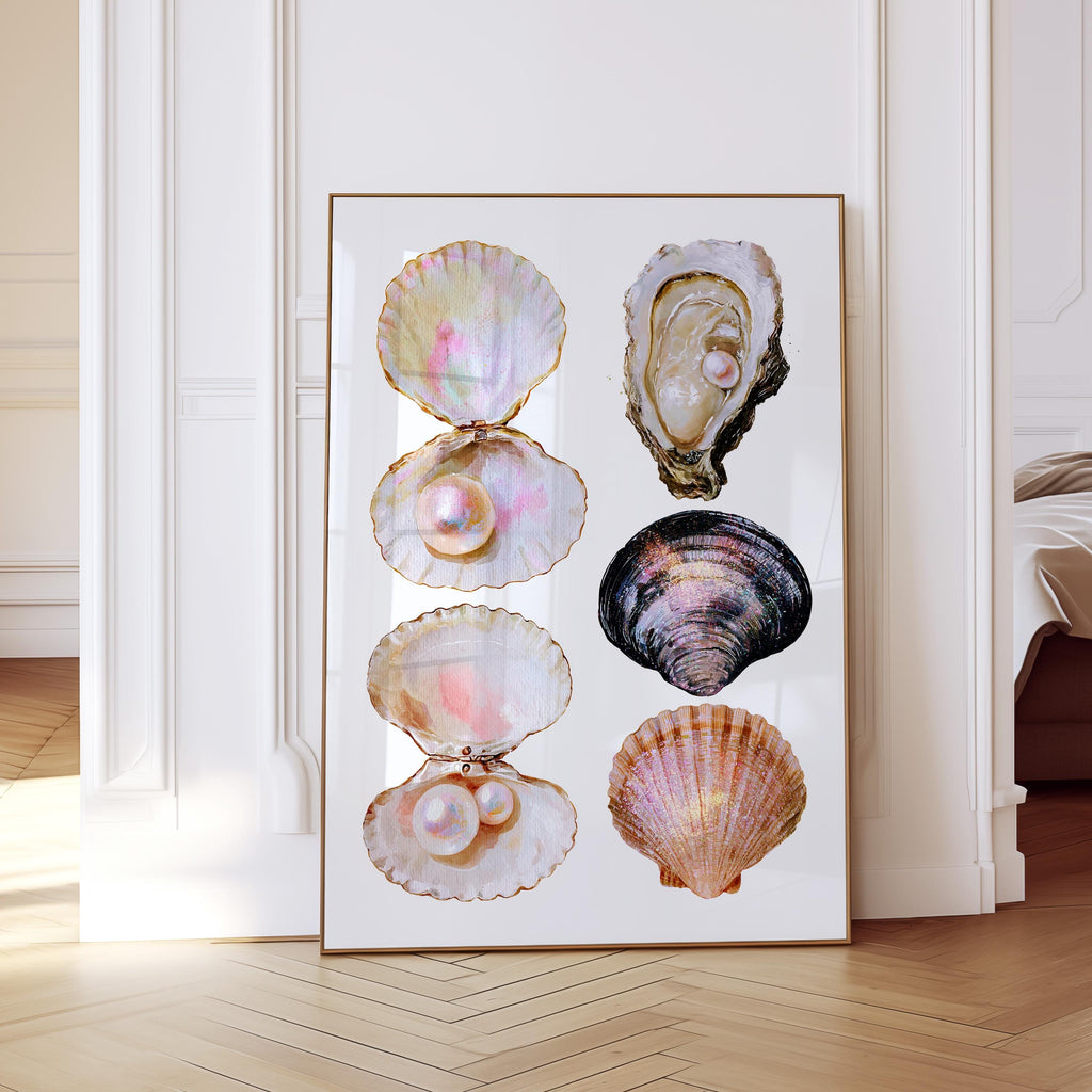 Seashell Wall Art Print, Oyster Pearl Poster, Coastal Beach Decor