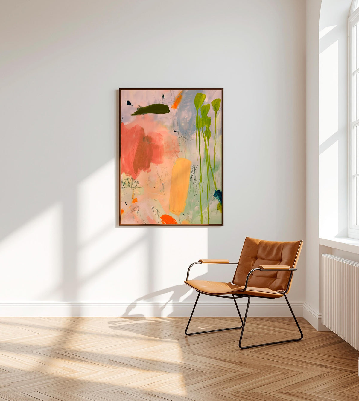 Pastel Abstract Art Print, Coral Green Painterly Poster, Soft Modern Wall Decor