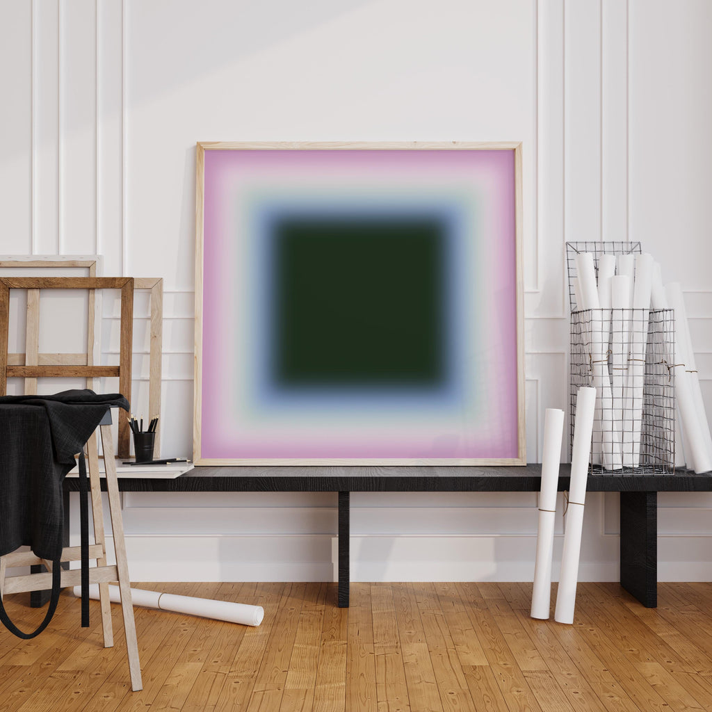 Green Lavender Gradient Abstract Art Print, Soft Glow Minimal Modern Wall Decor