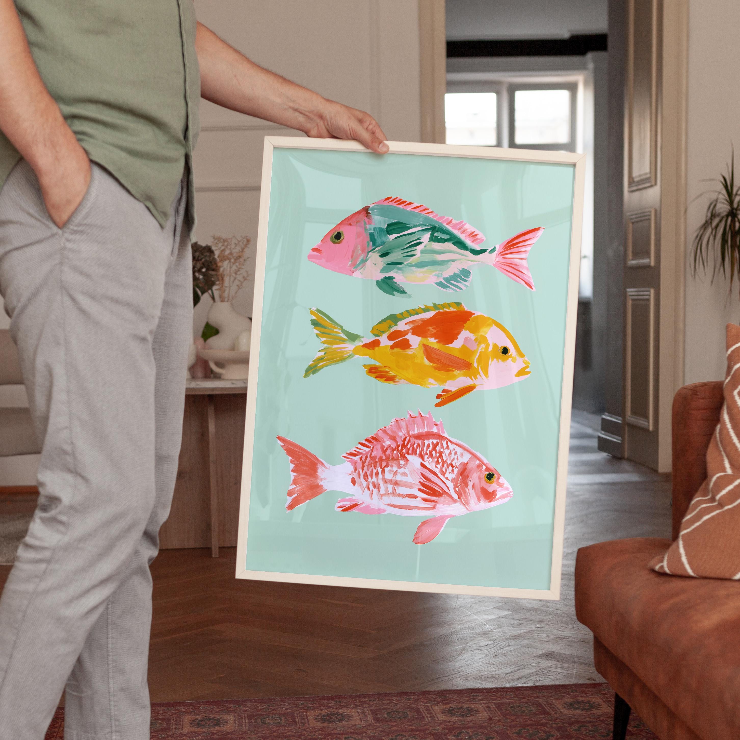 Fish Wall Art Print, Colorful Coastal Fish Poster, Nautical Bathroom Decor