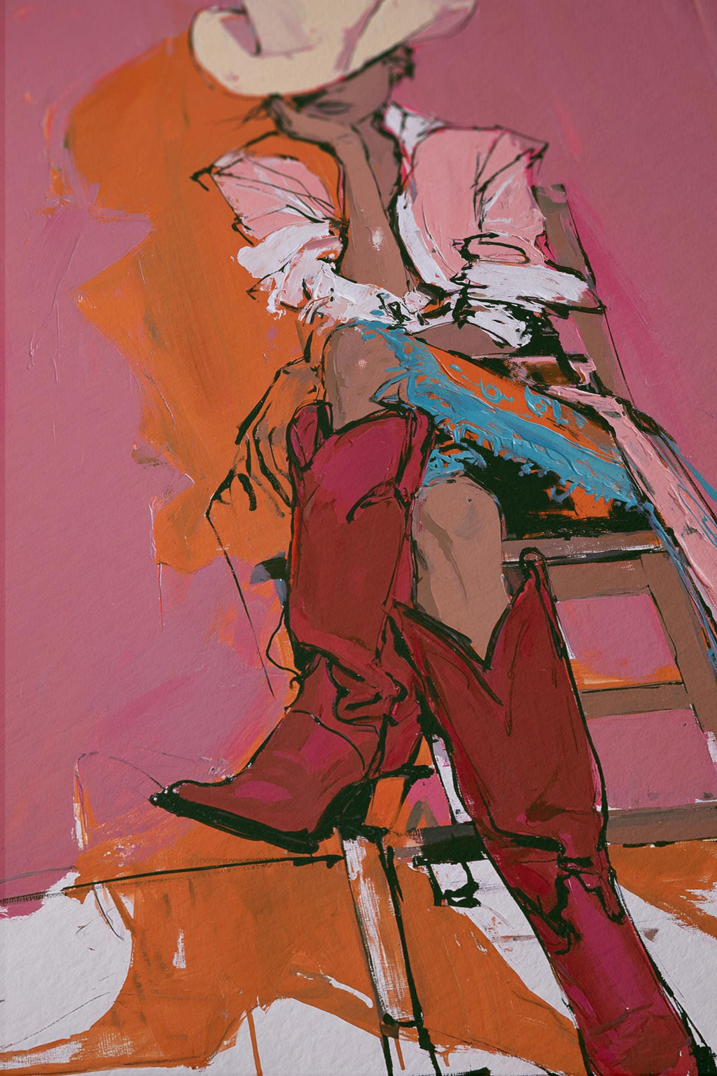 Western Cowgirl Art Print, Pink Cowgirl Wall Decor, Modern Rodeo Painting