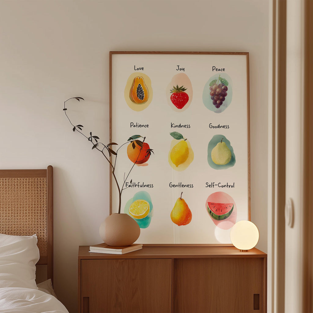 Fruit of the Spirit Chart Print, Christian Nursery Wall Art, Bible Verse Poster