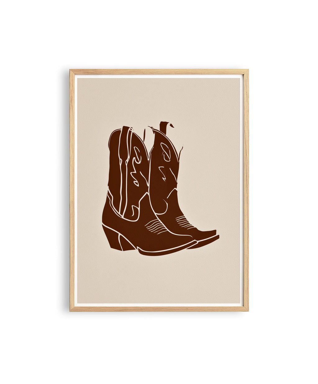 Cowboy Boot Art Print, Brown Western Wall Decor, Minimal Cowgirl Poster