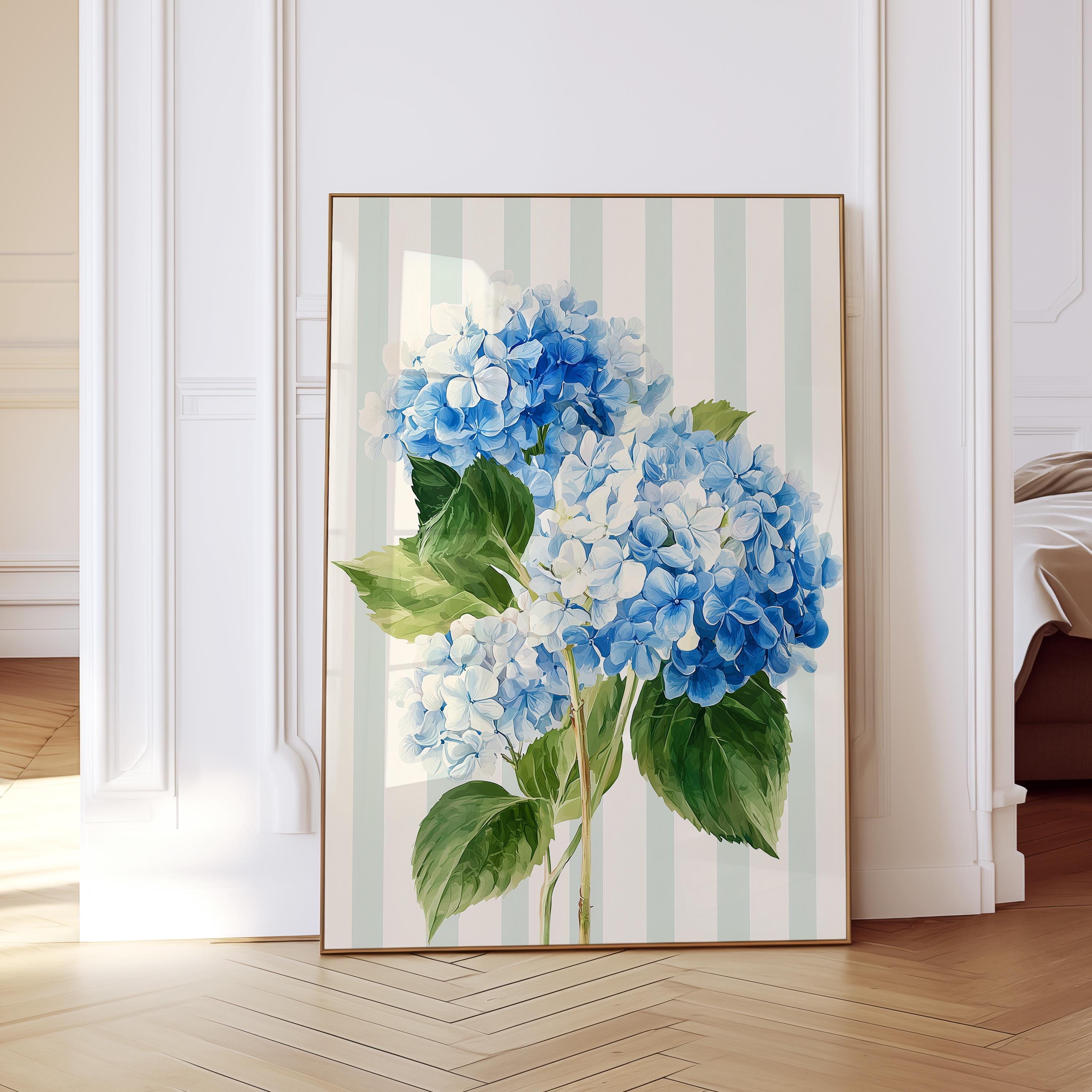 Hydrangea Printable Wall Art, Blue Floral Digital Download for Home Decor