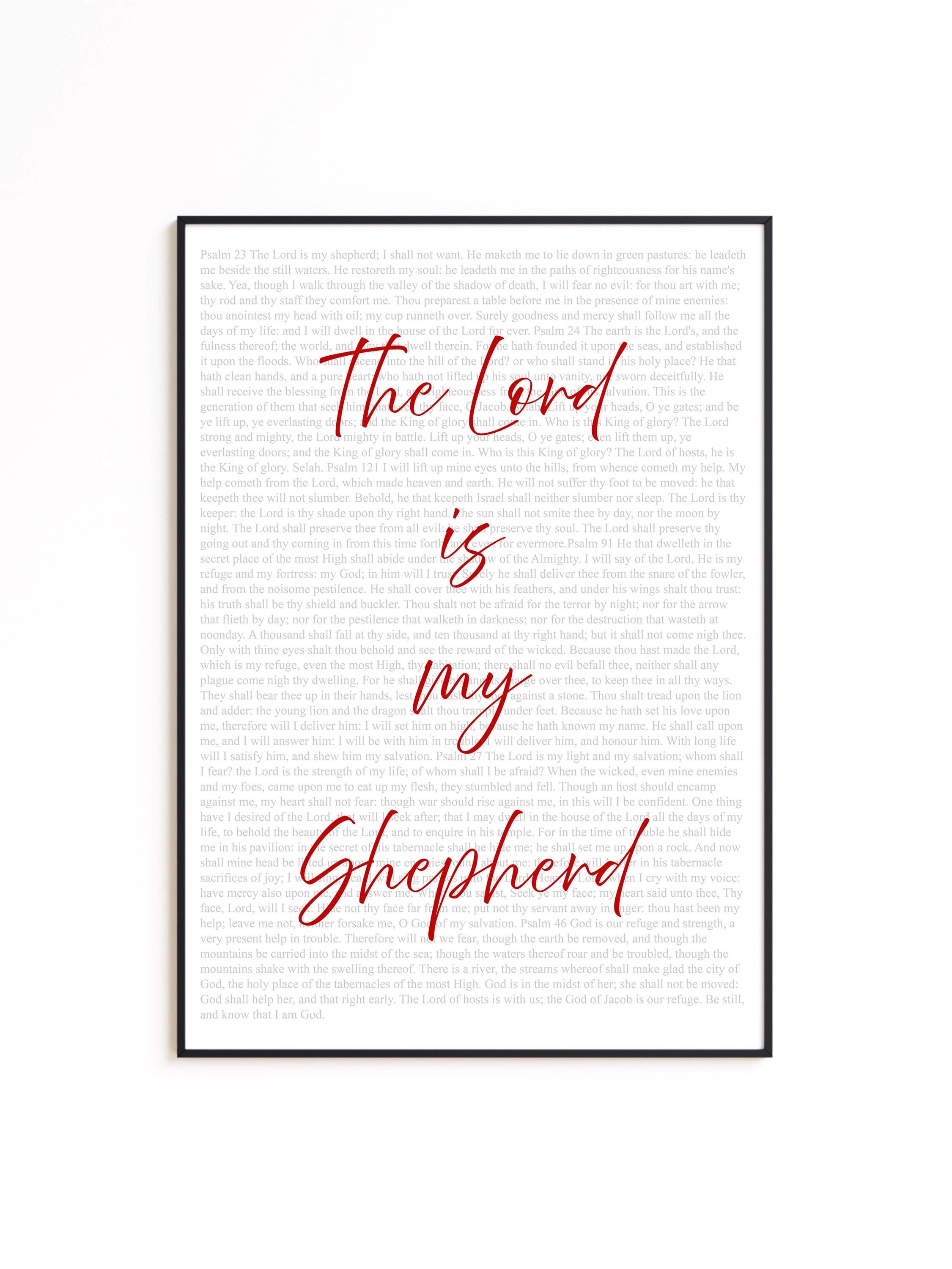 Psalm 23 Print, The Lord Is My Shepherd Wall Art, Christian Bible Verse Decor