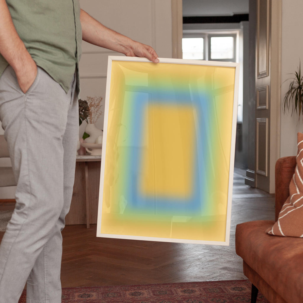 Yellow Gradient Art Print, Blue Green Abstract Poster, Soft Modern Wall Decor