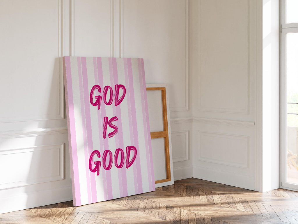 God Is Good Print, Christian Wall Art, Pink Faith Poster