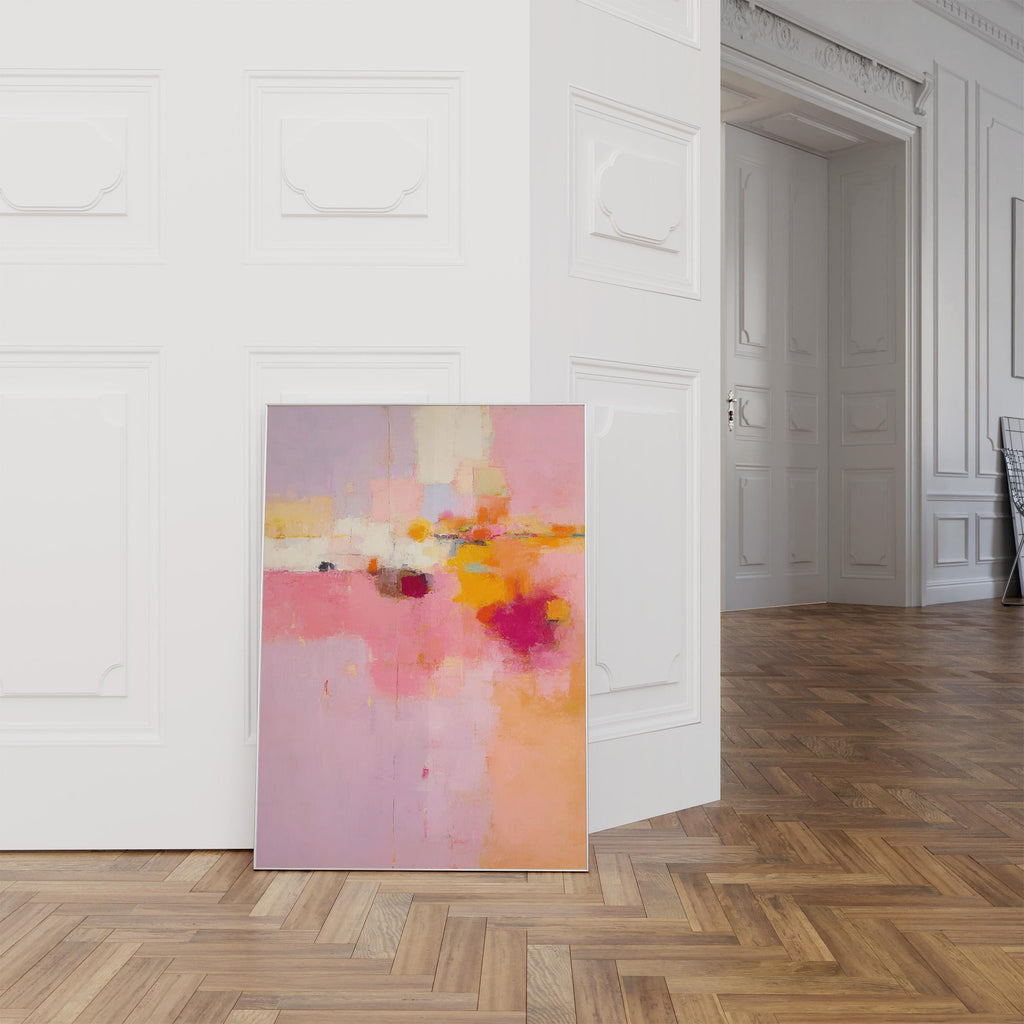 Pink Peach Abstract Landscape Art Print, Modern Pastel Wall Decor Print