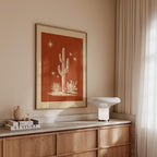 Cactus Wall Art Print, Terracotta Desert Poster, Southwestern Celestial Decor