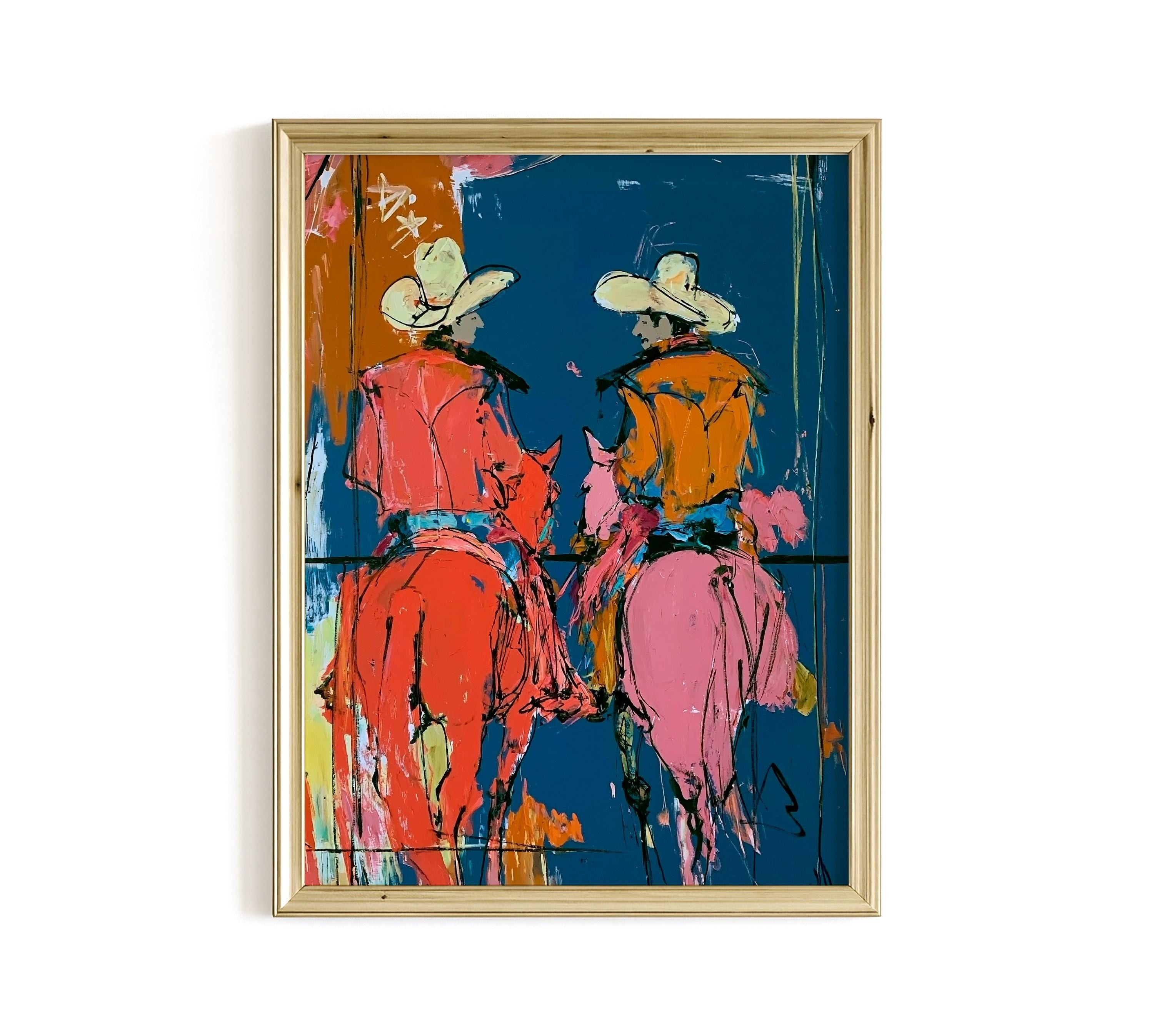 Cowboy Rider Art Print, Western Horse Wall Decor, Modern Rodeo Poster