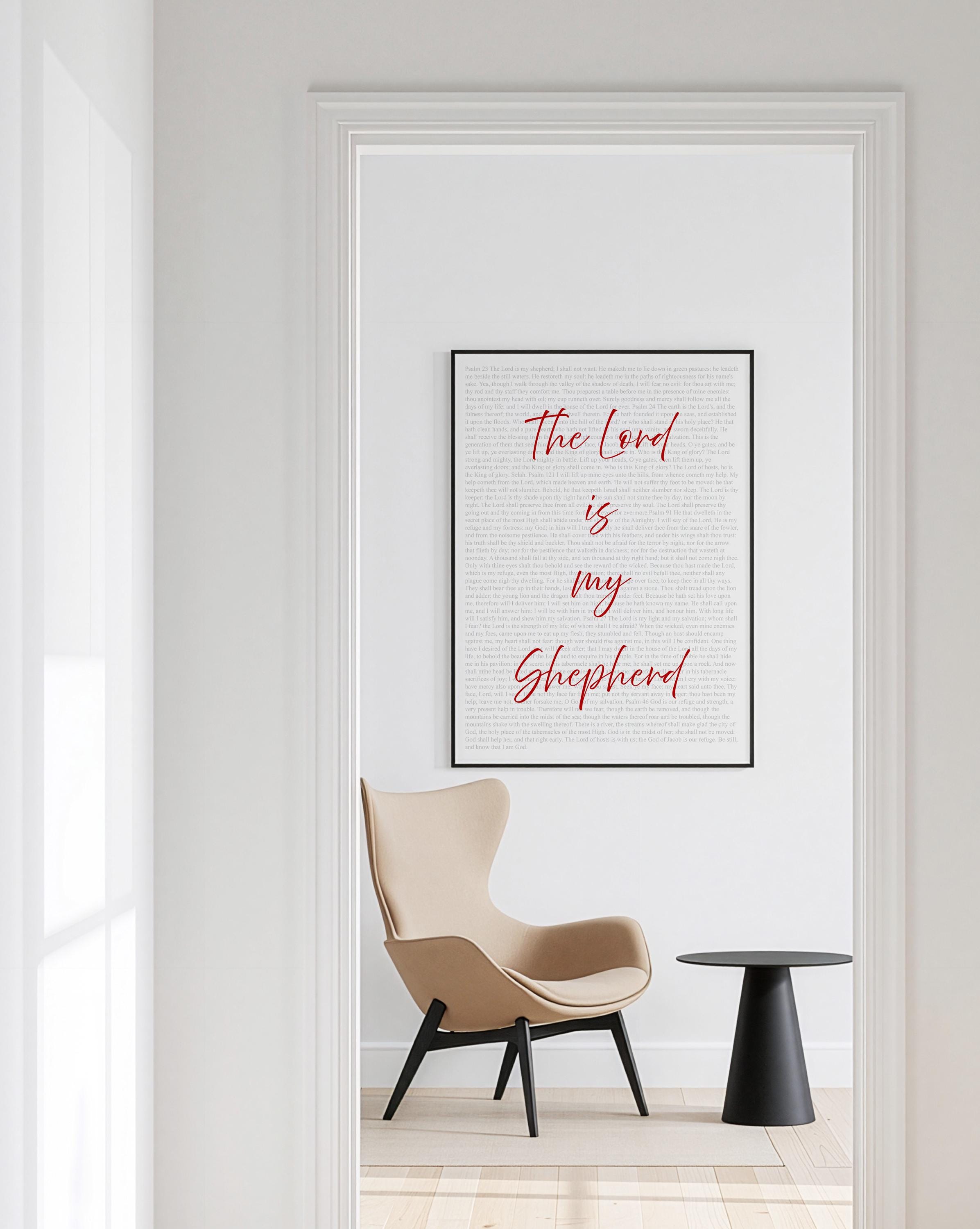 Psalm 23 Print, The Lord Is My Shepherd Wall Art, Christian Bible Verse Decor