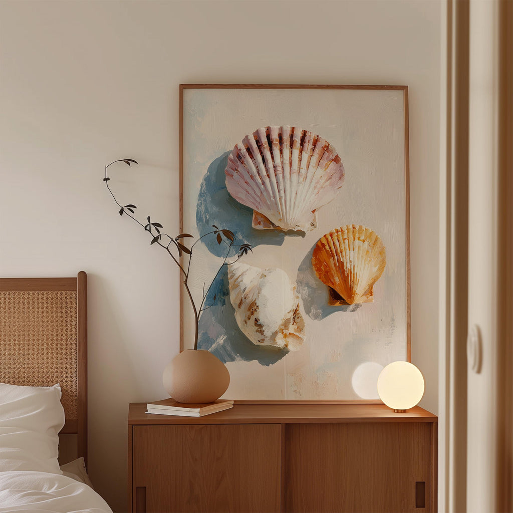 Seashell Wall Art Print, Scallop Shell Poster, Neutral Coastal Bathroom Decor