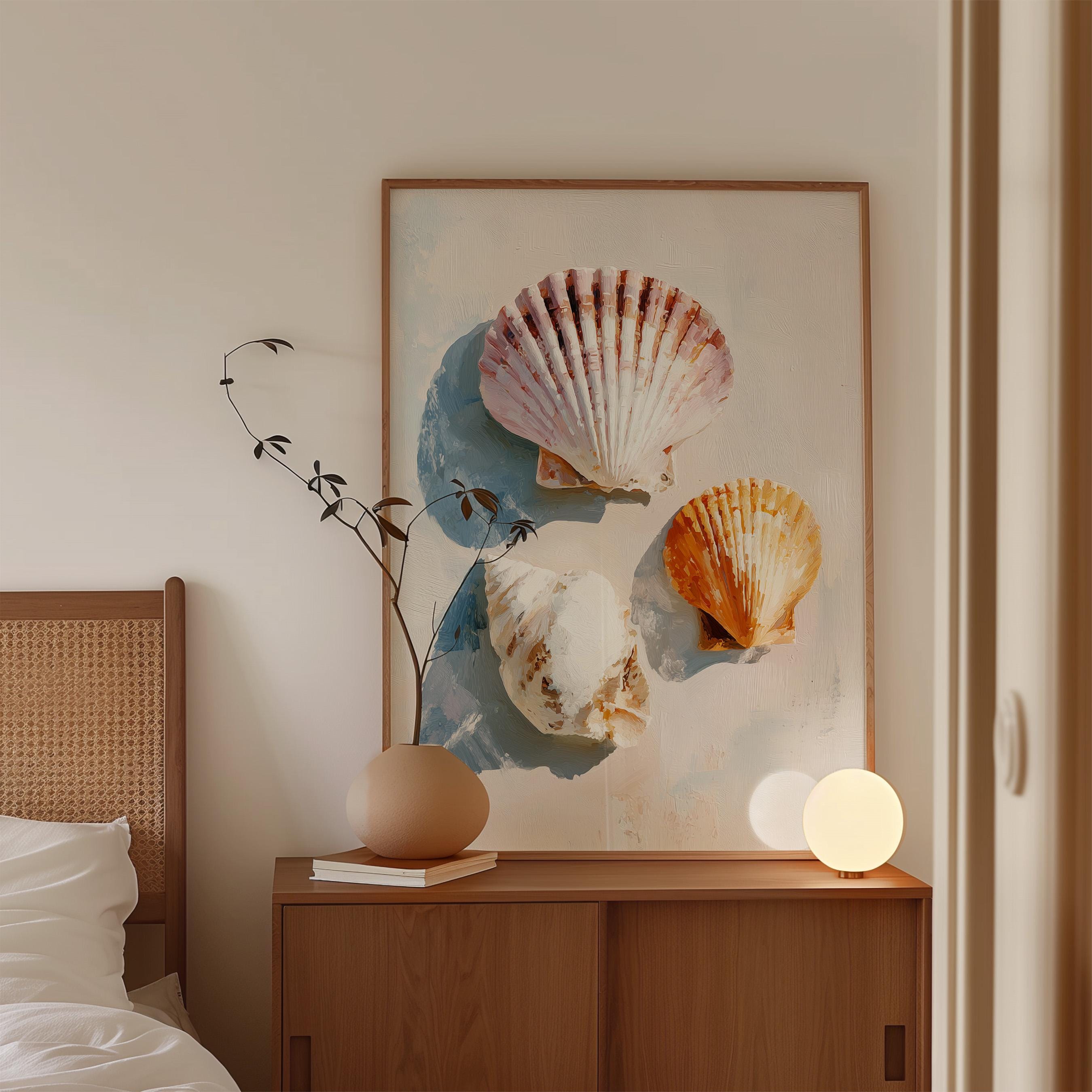 Seashell Wall Art Print, Scallop Shell Poster, Neutral Coastal Bathroom Decor