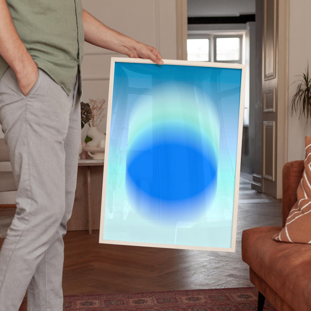 Blue Gradient Art Print, Aqua Aura Poster, Modern Wall Decor