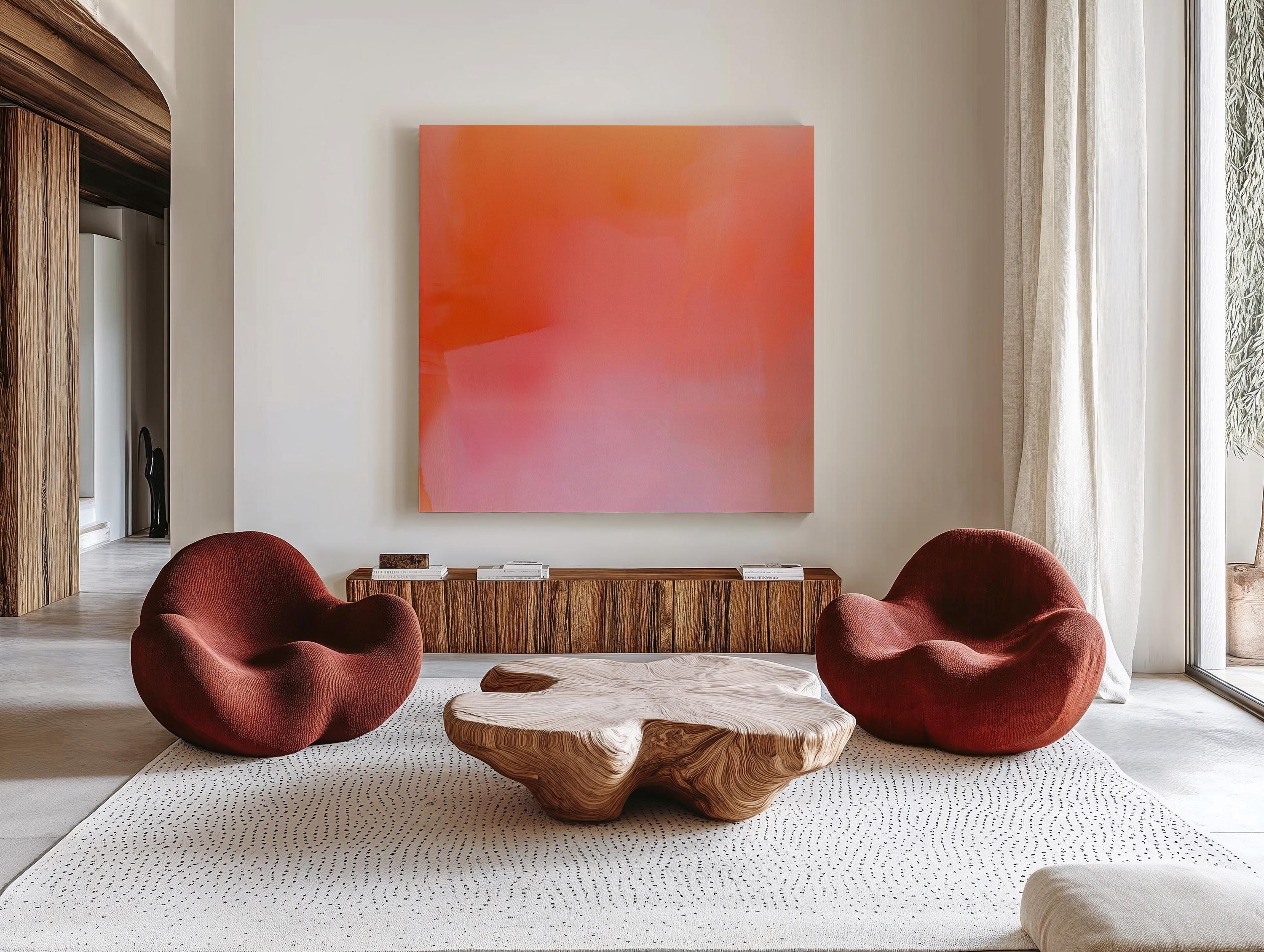 Coral Pink Abstract Art Print, Warm Gradient Contemporary Wall Decor