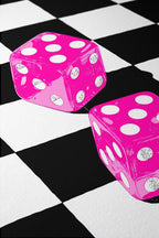 Pink Dice Pop Art Print, Retro Checkerboard Statement Artwork