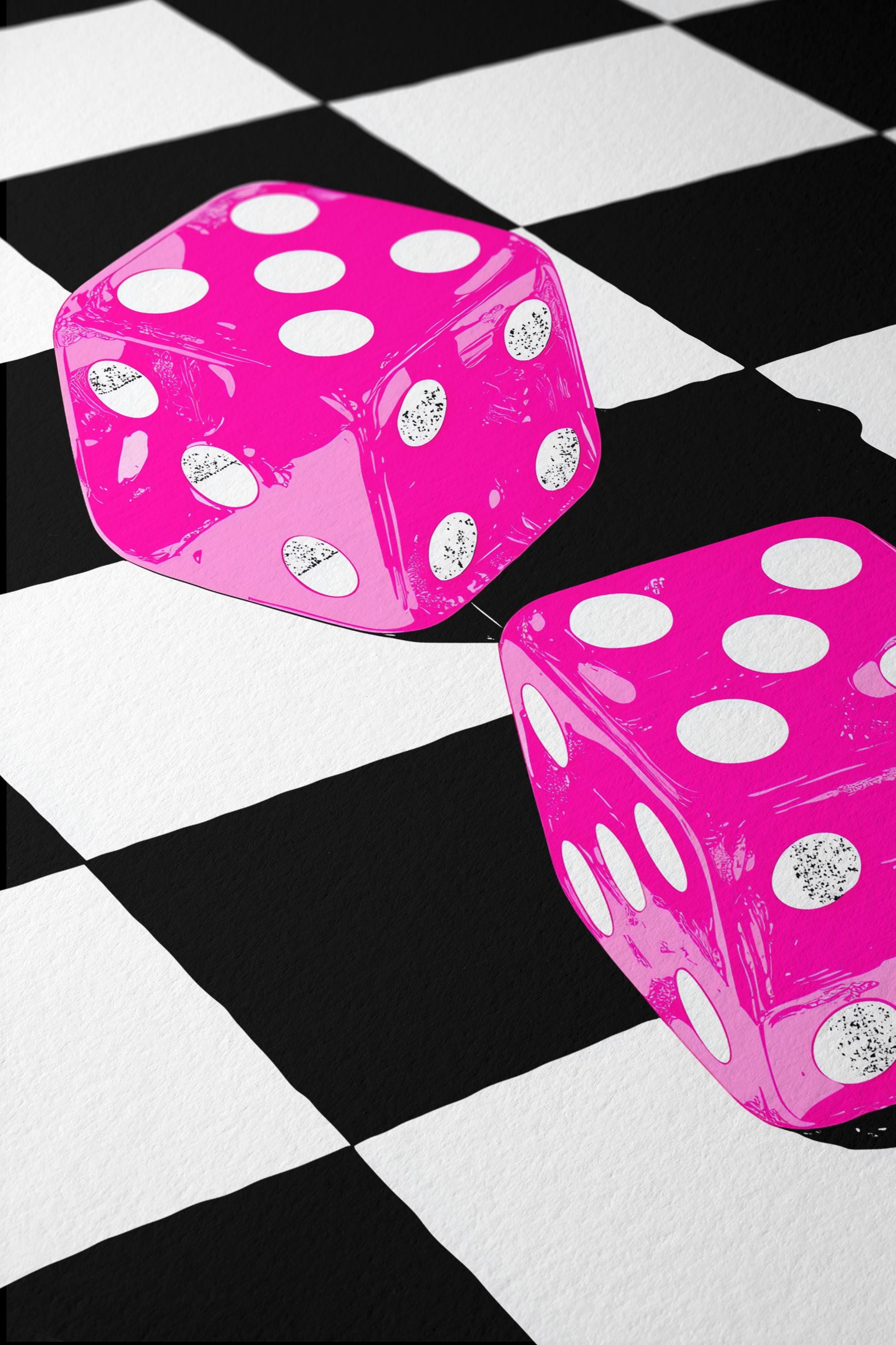Pink Dice Pop Art Print, Retro Checkerboard Statement Artwork