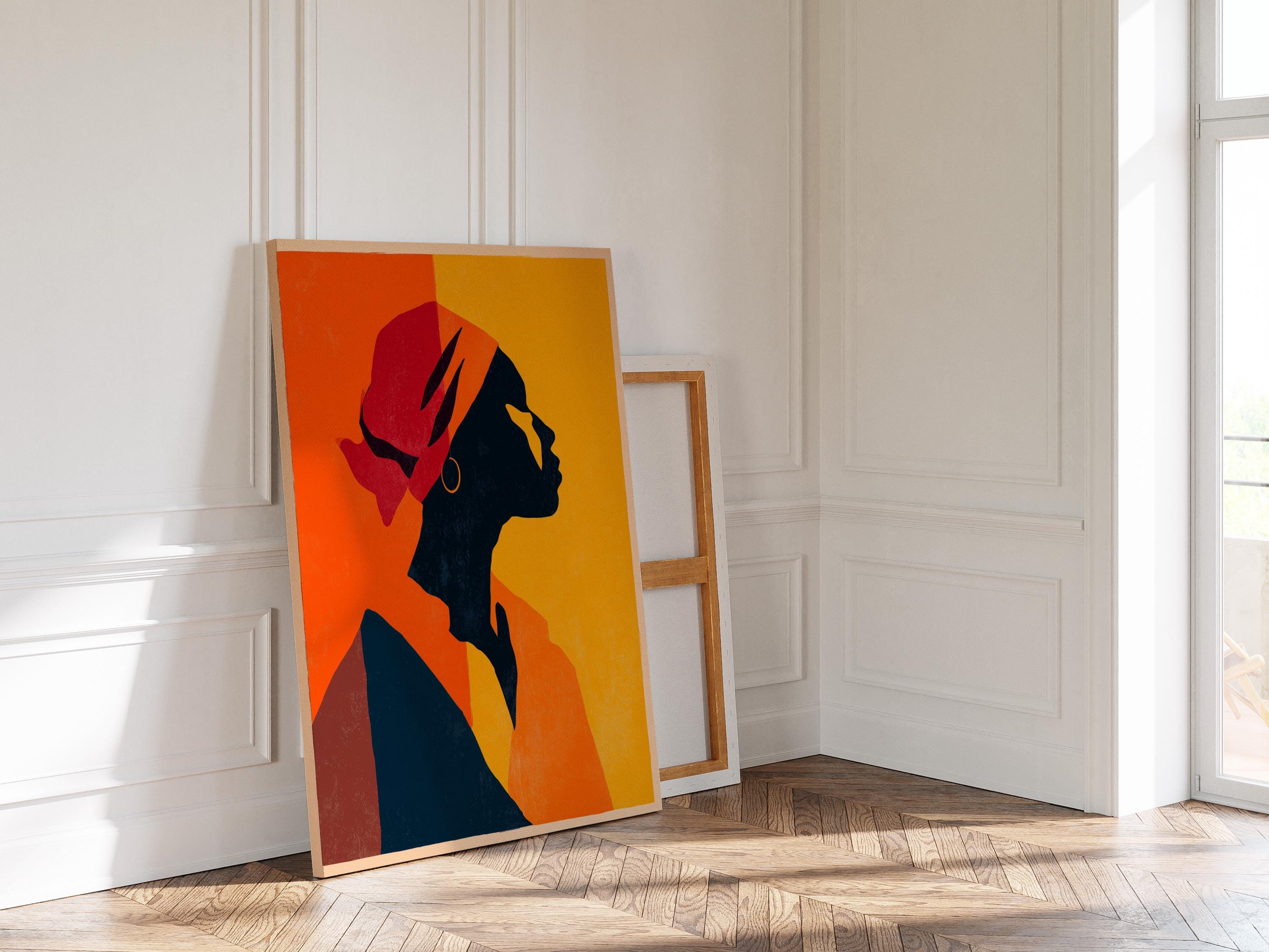 African American Art Print, Black Woman Silhouette, Orange Poster