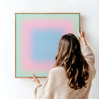 Pastel Wall Art, Mint Green Pink Blue Gradient Print, Minimalist Canvas Print, Square Abstract Wall Art